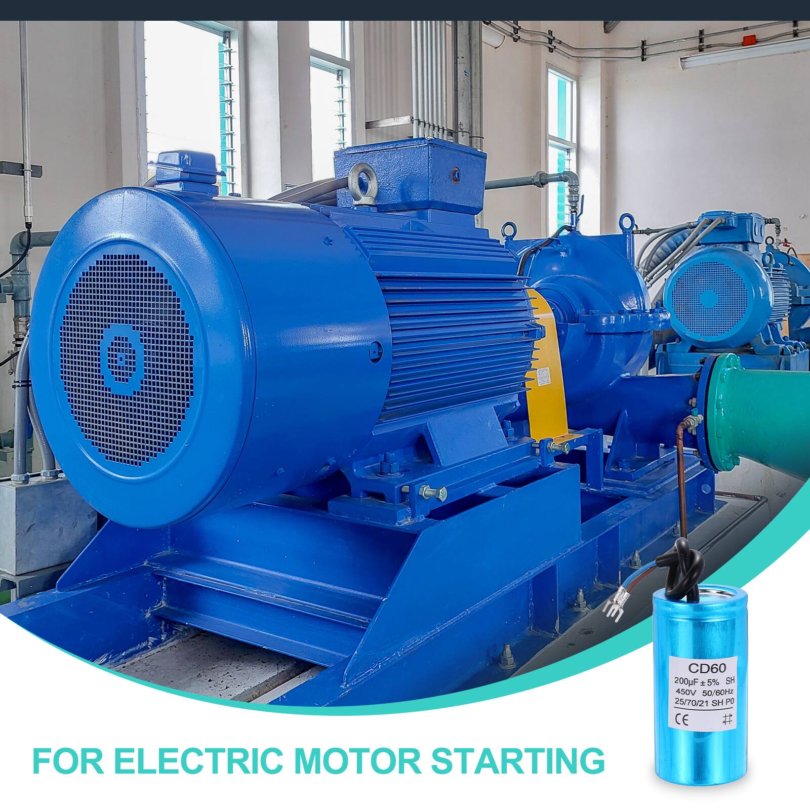 FOR ELECTRIC MOTOR STARTING

CD60  
200µF ±5%  
450V 50/60Hz  
25/70/21  
SH PO CE