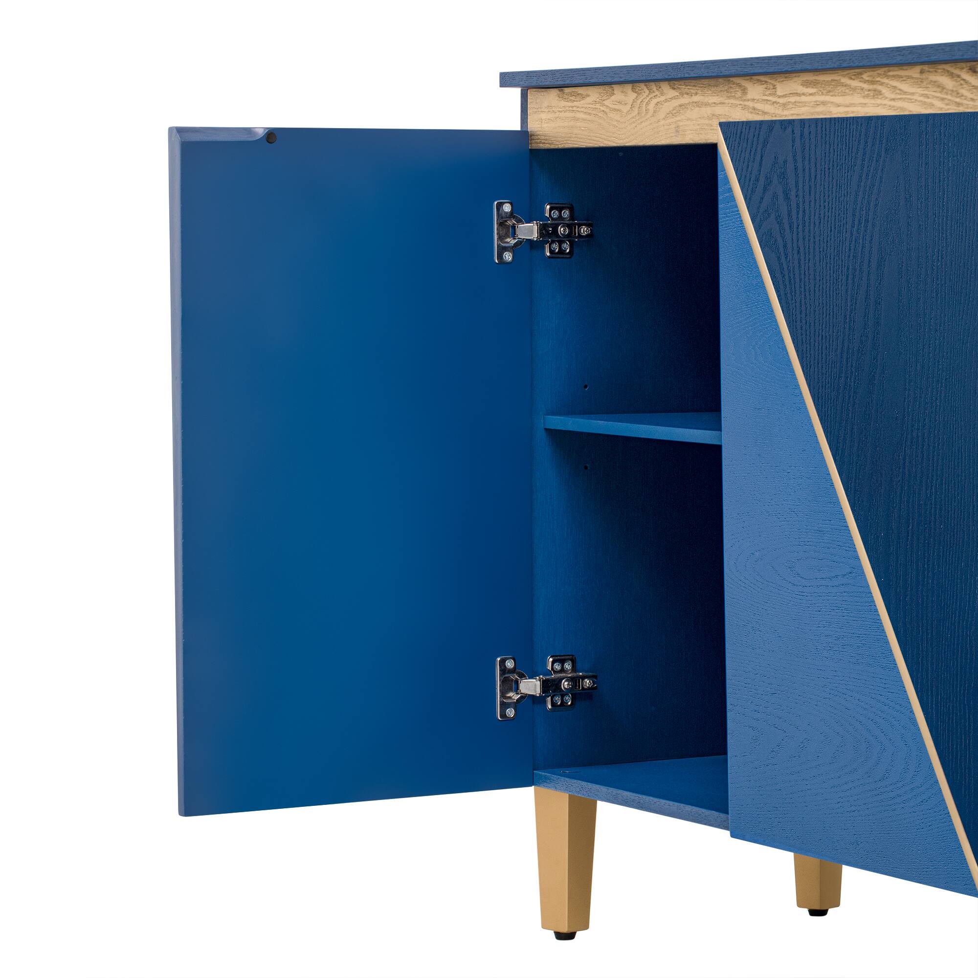 Alt View 10. Lirago - 60 Inch Retro Buffet Cabinet with 4 Doors Dimensional Effect and Adjustable Shelves for Dining Room Kitchen Living Room​ - Blue.
