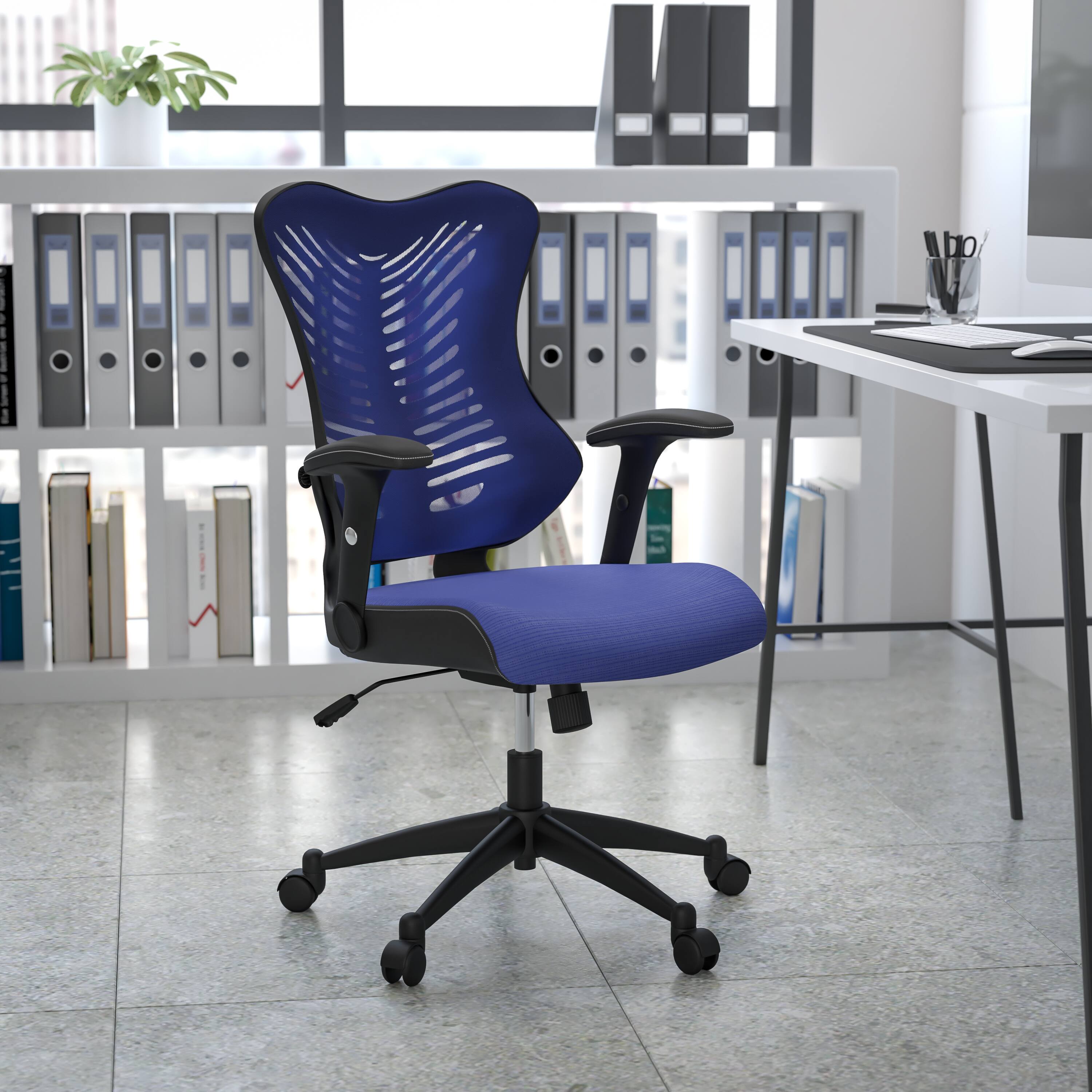 Alt View 1. Emma + Oliver - High Back Designer Mesh Executive Ergonomic Office Chair w/ Adjustable Arms - Blue Mesh.