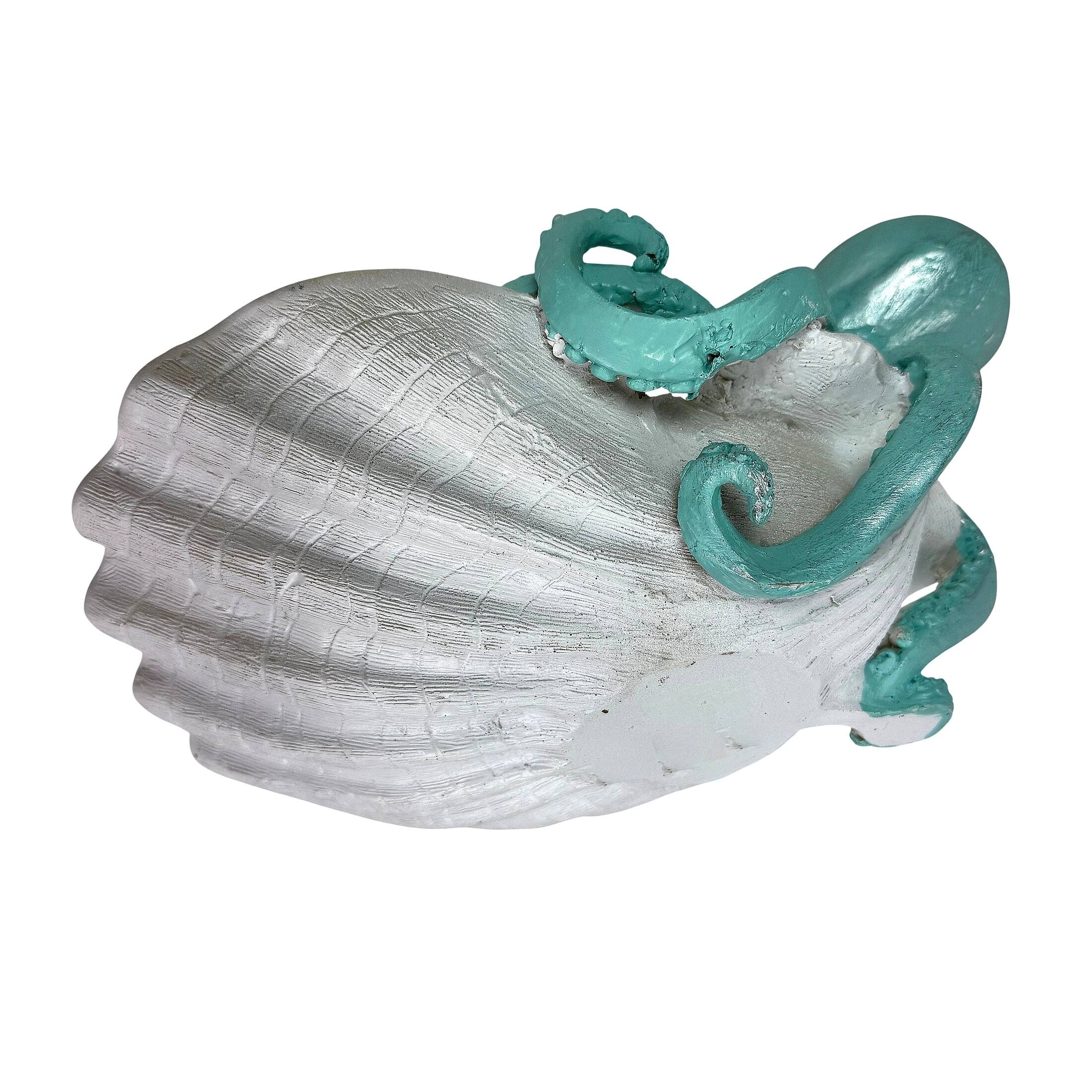 Alt View 9. Fancy That - Decorative Octopus Shell Tray Coastal Resin Catchall Dish 10 X 10 X 6 In - White And Blue.