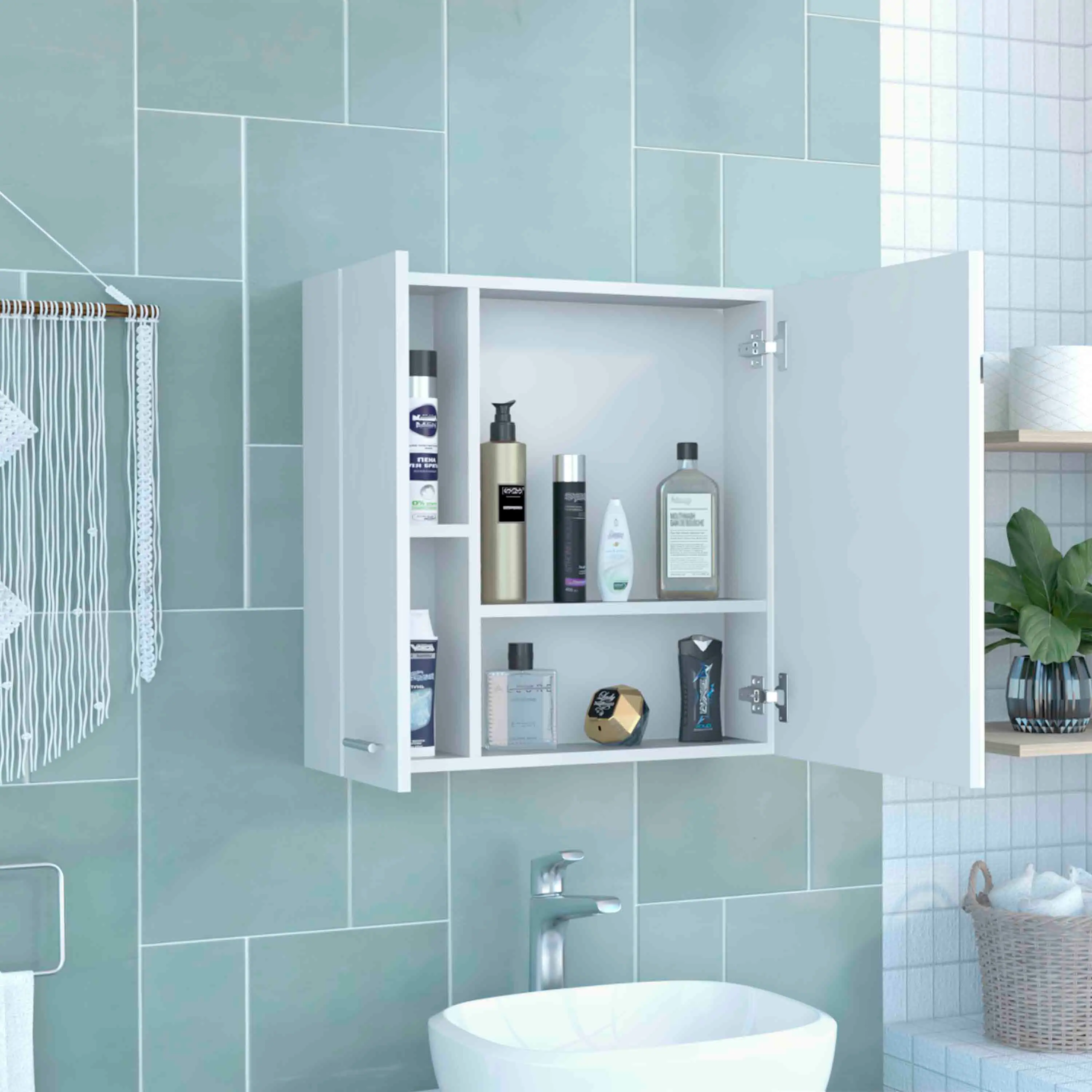 Left. TuHome - Sines Medicine Cabinet, Four Internal Shelves, Double Door - White.
