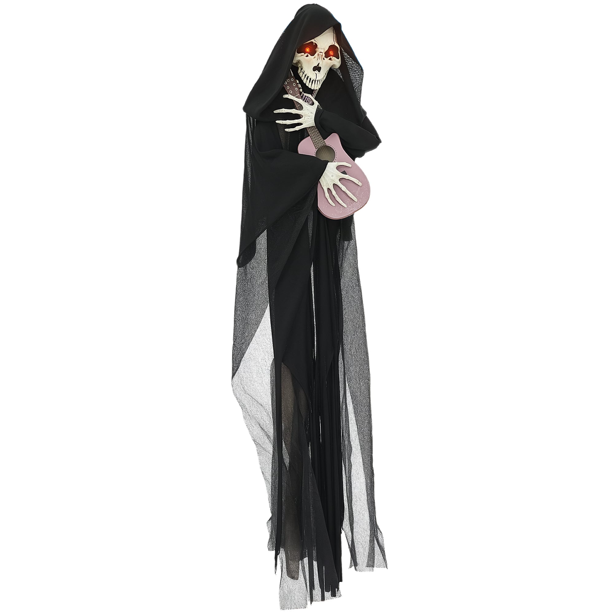 Homcom - 4.3' Outdoor Halloween Decoration Guitar-playing Grim Reaper, Activated Animated Prop with Light Up Eyes & Guitar Music - Black
