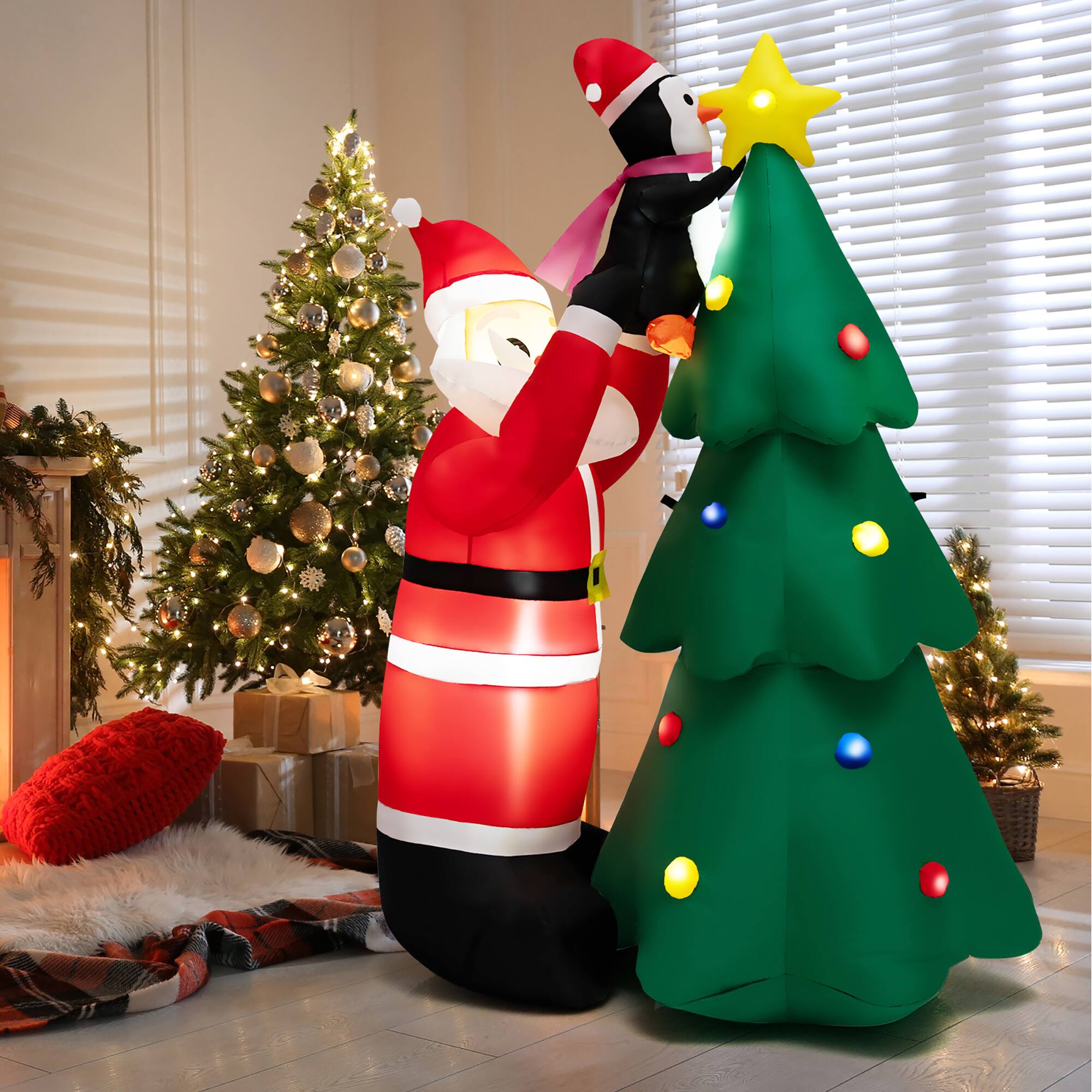 Alt View 10. Costway - 6 FT Inflatable Christmas Tree & Santa Claus w/ LEDs & Air Blower - Multicolor.