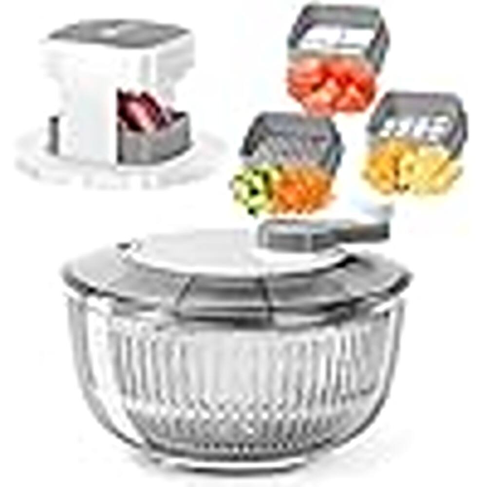 PARKER SLATER - Salad Spinner & Vegetable Chopper Set – 4.2Qt Large Bowl with 3 Interchangeable Blades for Lettuce Drying, Onion Dicing - Spinner & Chopper