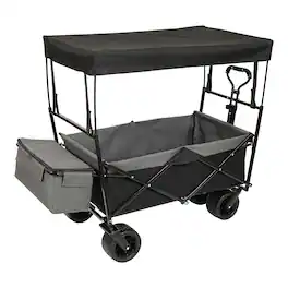 Mondawe - 480lbs Collapsible Wagon Utility Carts w/ Mosquito Net, Ice Pack, Removable Canopy - Black