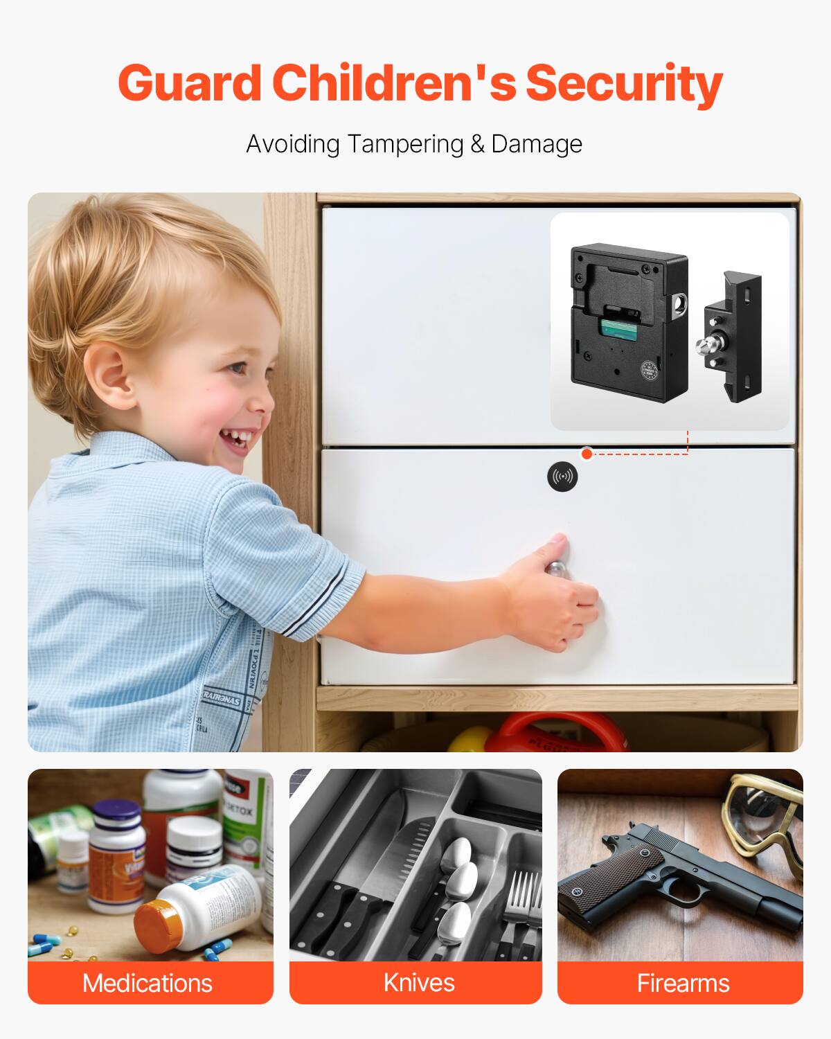 Guard Children's Security  
Avoiding Tampering & Damage  

Medications  
Knives  
Firearms