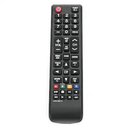 SOURCE
1 2 3
4 5 6
7 8 9
0 PRE-CH
VOL +
VOL -
MUTE
CH LIST
CH
MENU
TOOLS
HOME
CONTENT
INFO
RETURN
ALARM A
SLEEP
EXIT
C
D
CC
A
B
AA59-00817A