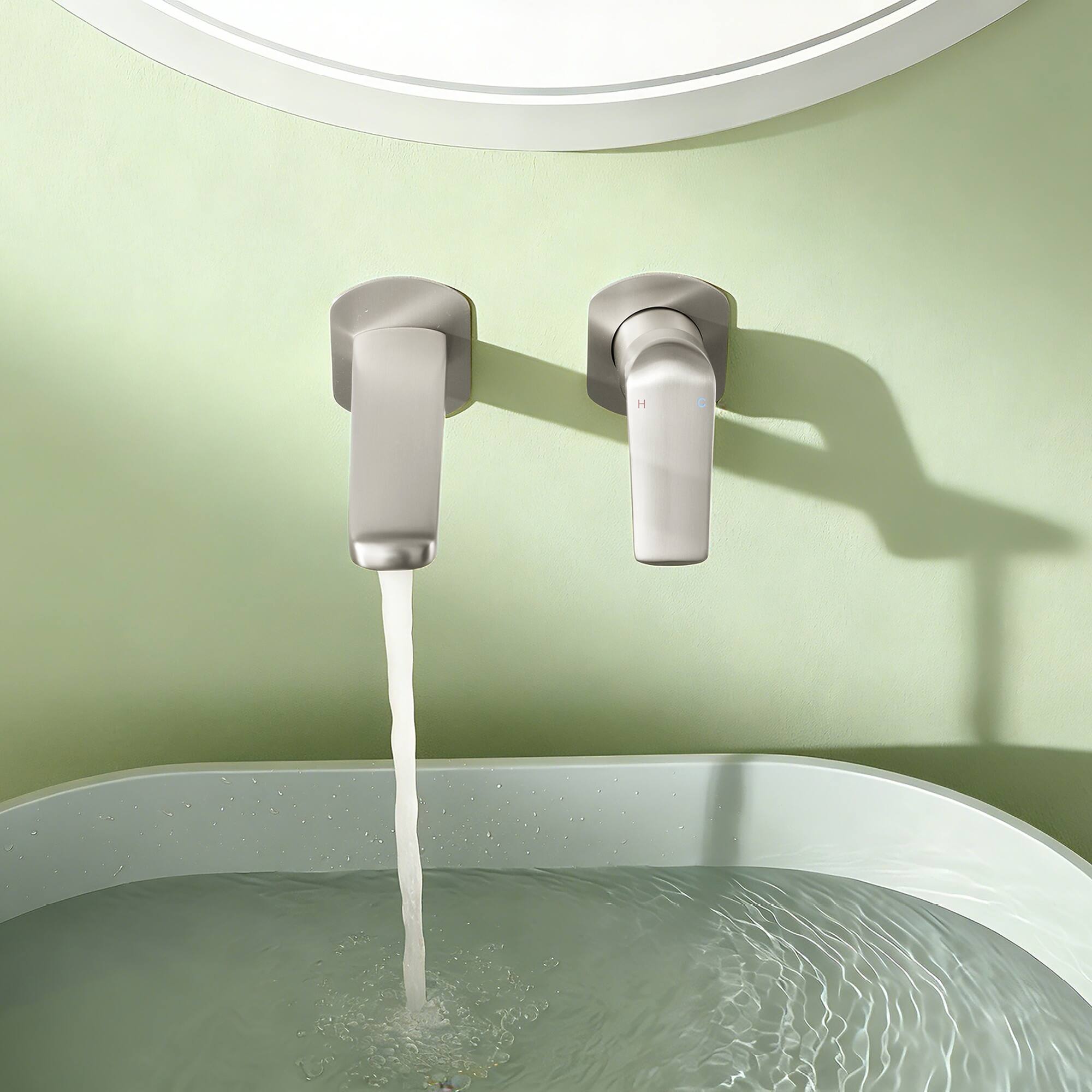 Alt View 4. Boyel Living - Brushed Nickel Wall Mounted Bathroom Faucet Solid Brass - Brushed Nickel.