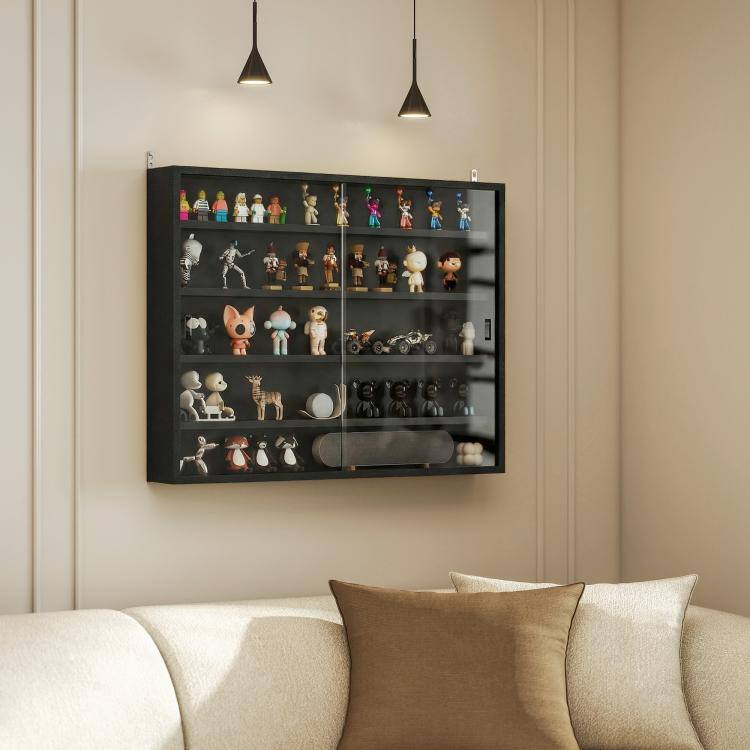 Alt View 2. PULUZ - 5-Tier Display Cabinet, Wall-Mounted Display Case with 2 Glass Doors and Adjustable Shelves - Jet Black.