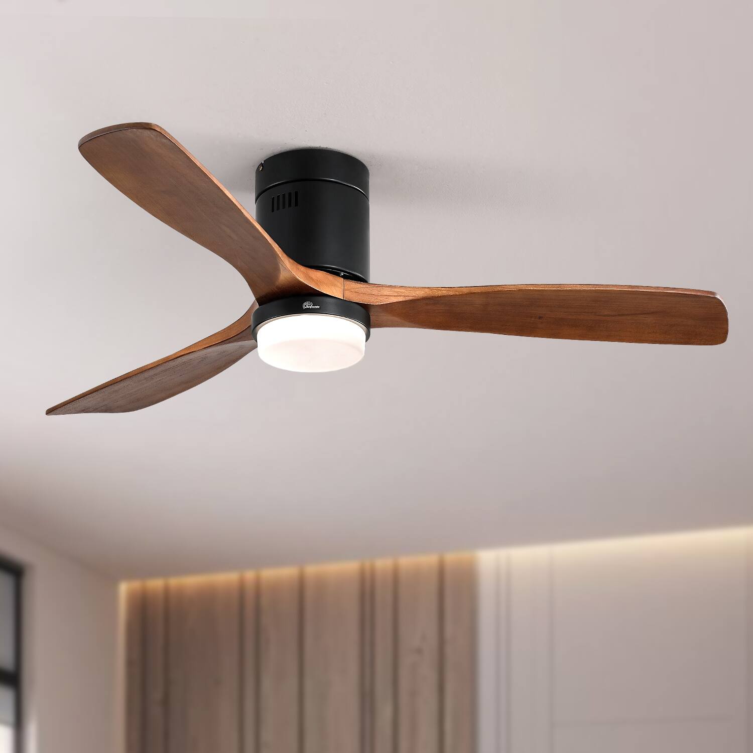 Angle. HOMLUX - 52 Inch Indoor Ceiling Fan 3 Solid Wood Fan Blade Noiseless Reversible Motor Remote Control With Light - Black.