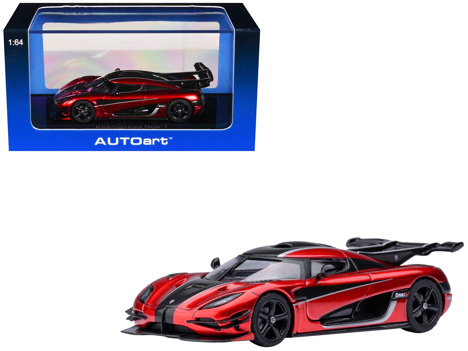 Koenigsegg One:1 Apple Red Metallic with Carbon and Silver Stripes 1/64 ...