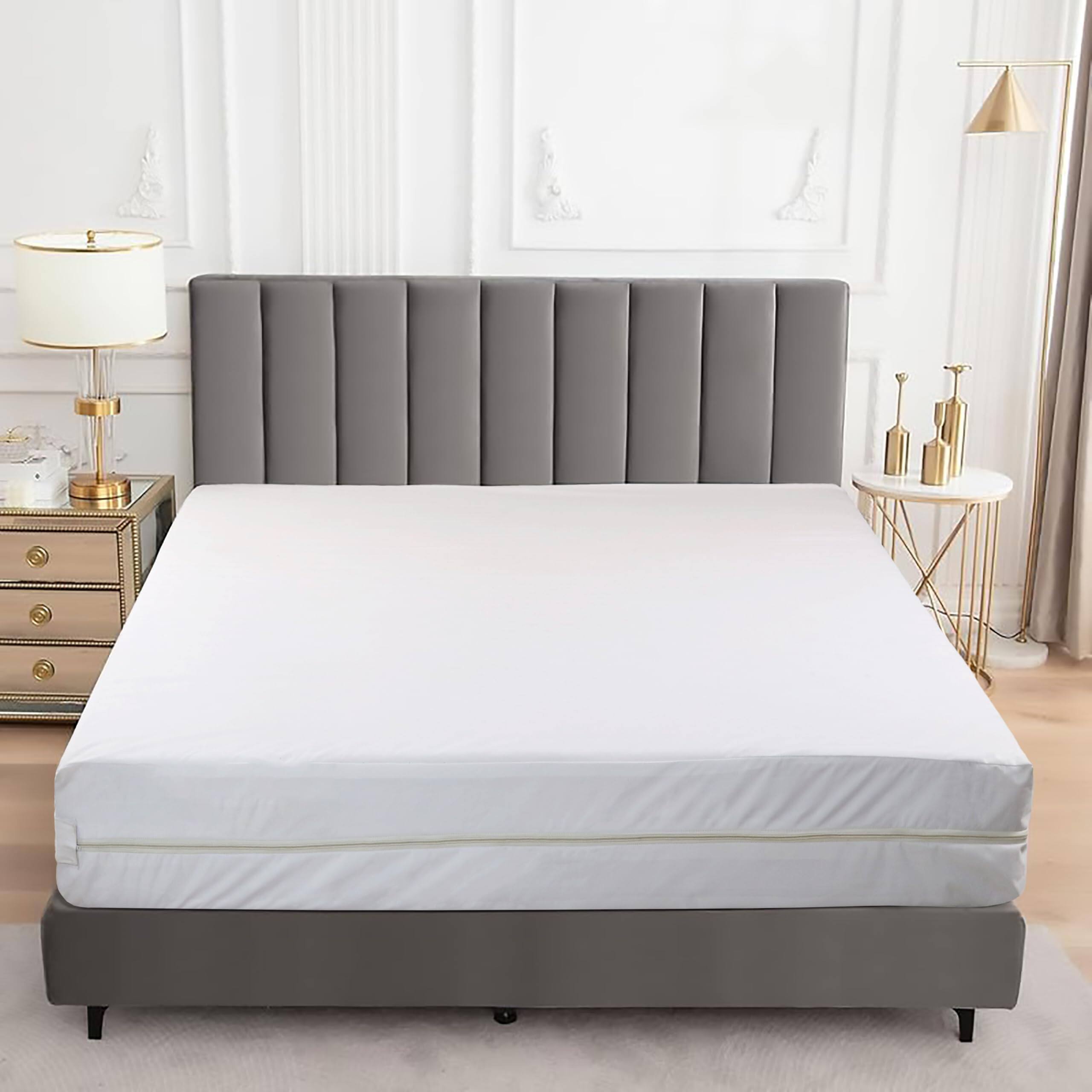 Left. Comfort Essence - Zippered Mattress Encasement - Queen Protector 6-sided Waterproof Cover With Zipper For Complete Protection - White.