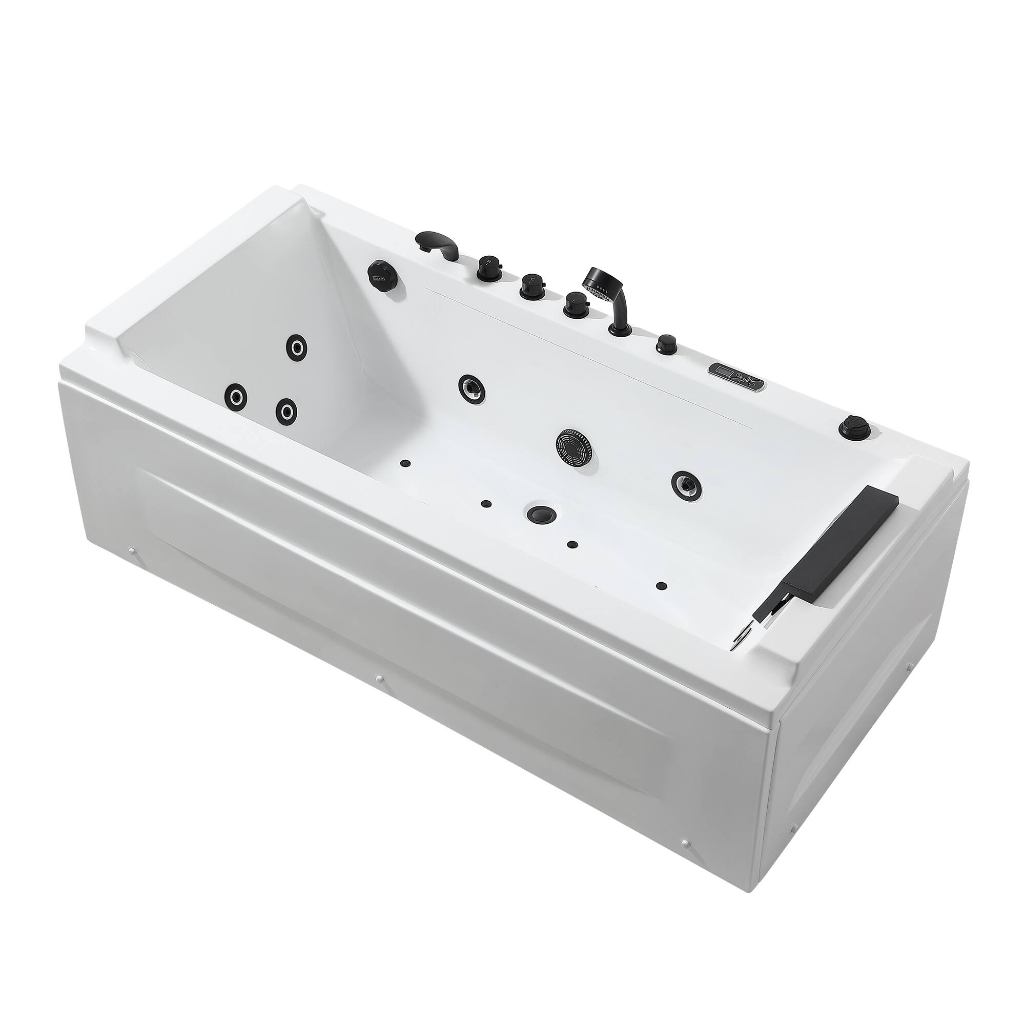 Back. Empava - 71 in. x 29 in. Alcove Whirlpool Air Combination Bathtub Rectangular Bath with Left Drain-Black Tub filler in White - White.