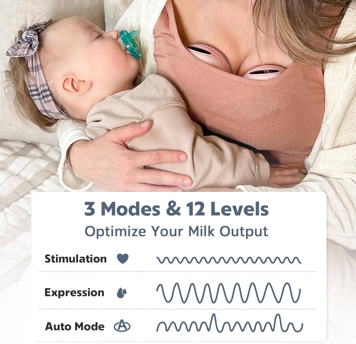3 Modes & 12 Levels  
Optimize Your Milk Output  

Stimulation  
Expression  
Auto Mode