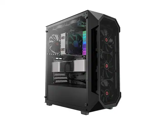 Front. Rosewill - Rosewill ATX Mid Tower Gaming Case, Tempered Glass, 4x 120mm PWM Fans, Mesh Front, 340mm GPU, 360mm AIO - Black.