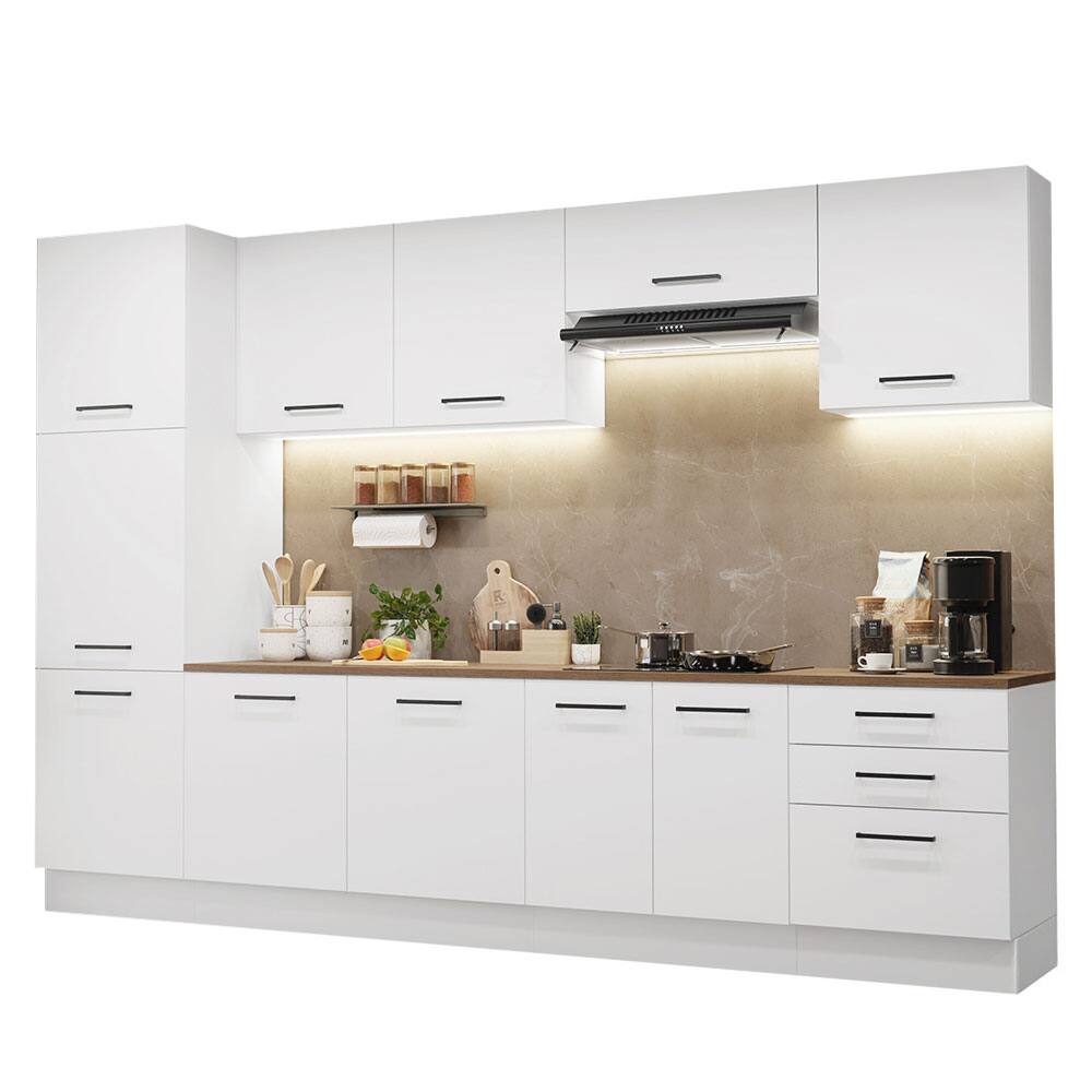 Front. Madesa - Madesa Hazel Kitchen Set 126"L Pantry Storage 3 Drawers 3 Wall Cupboards 3 Base Cabinets - White - White.