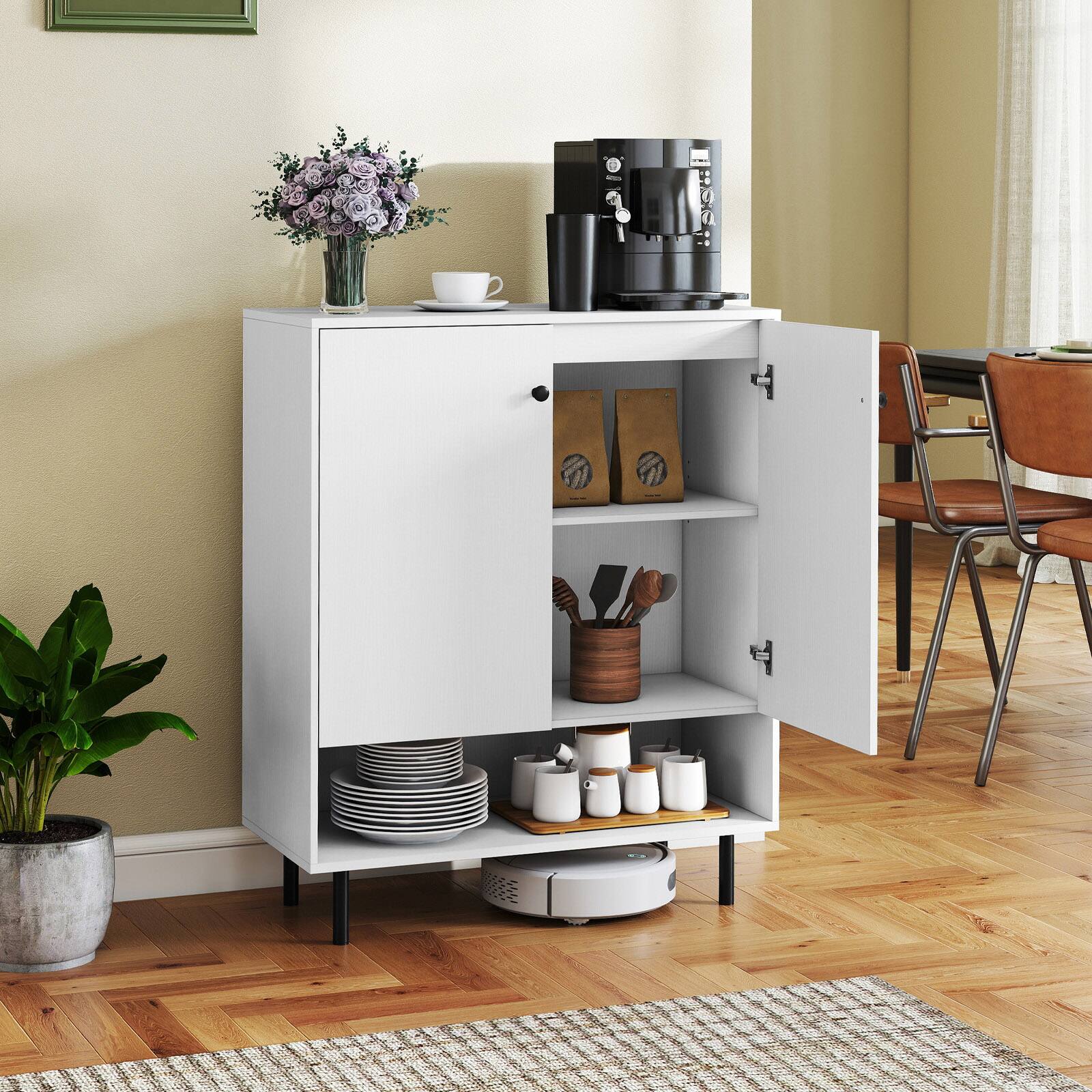 Alt View 3. Gymax - Gymax Sideboard Buffet Cabinet 2-Door Kitchen Storage Cabinet w/ Adjustable Shelf - White.