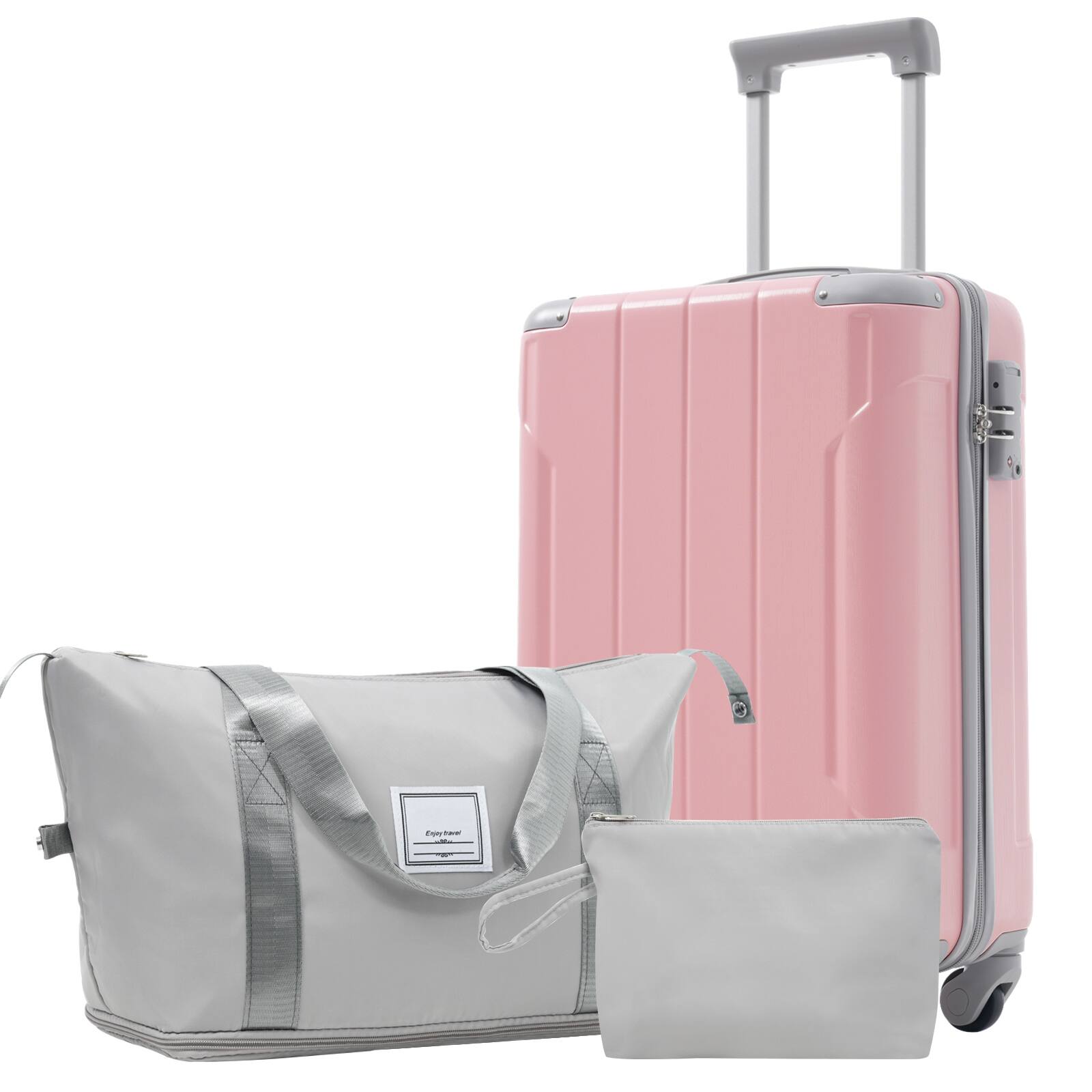 Front. Spaco - Spaco 20 Inch Carry On Luggage 3PCS, ABS Hardshell with Spinner Wheels and TSA Lock,Includes Duffel and Toiletry Bag - Pink Lady.