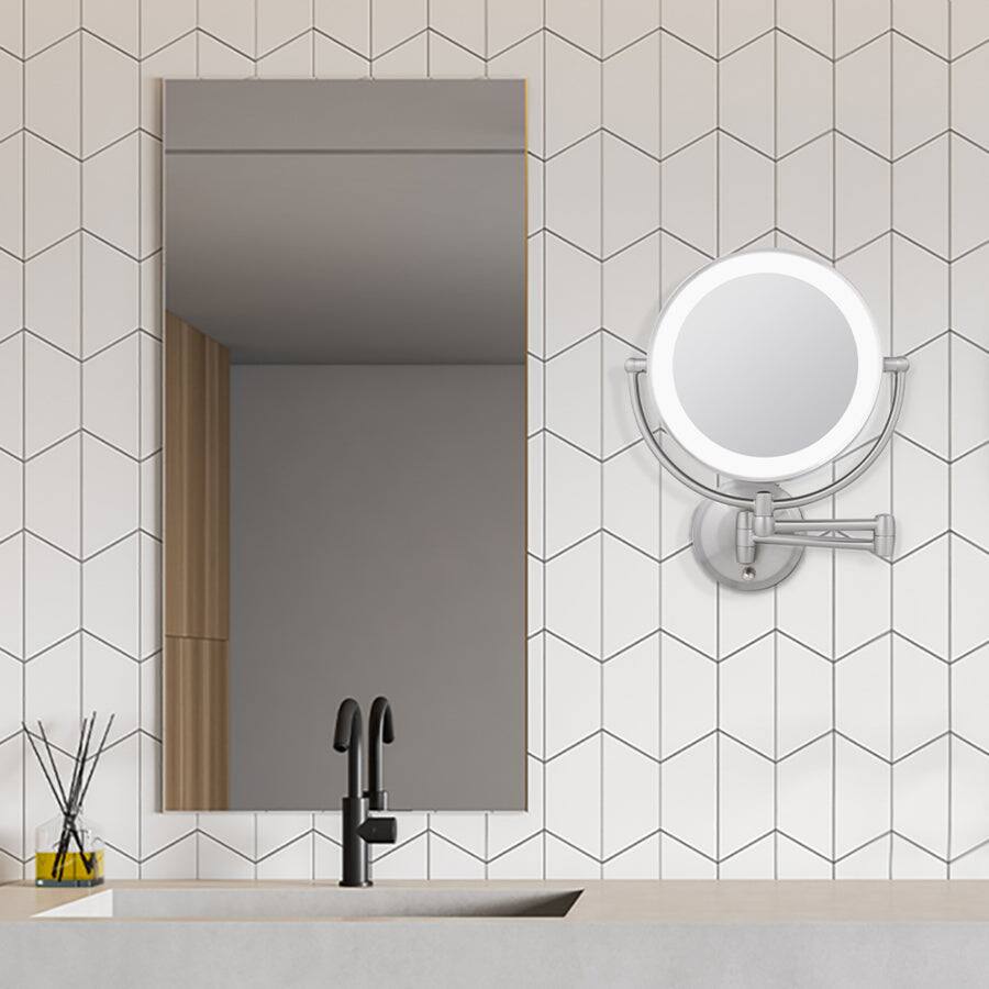 Alt View 4. Zadro - LED Lighted Wall Mounted Makeup Mirror with 10X/1X Magnifications & Extendable Arm - Satin Nickel.