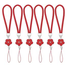 Unique Bargains - 6pcs Creative Braided Flower Phone Charm Wrist Lanyard for Case Camera Keychain Hand String - Red