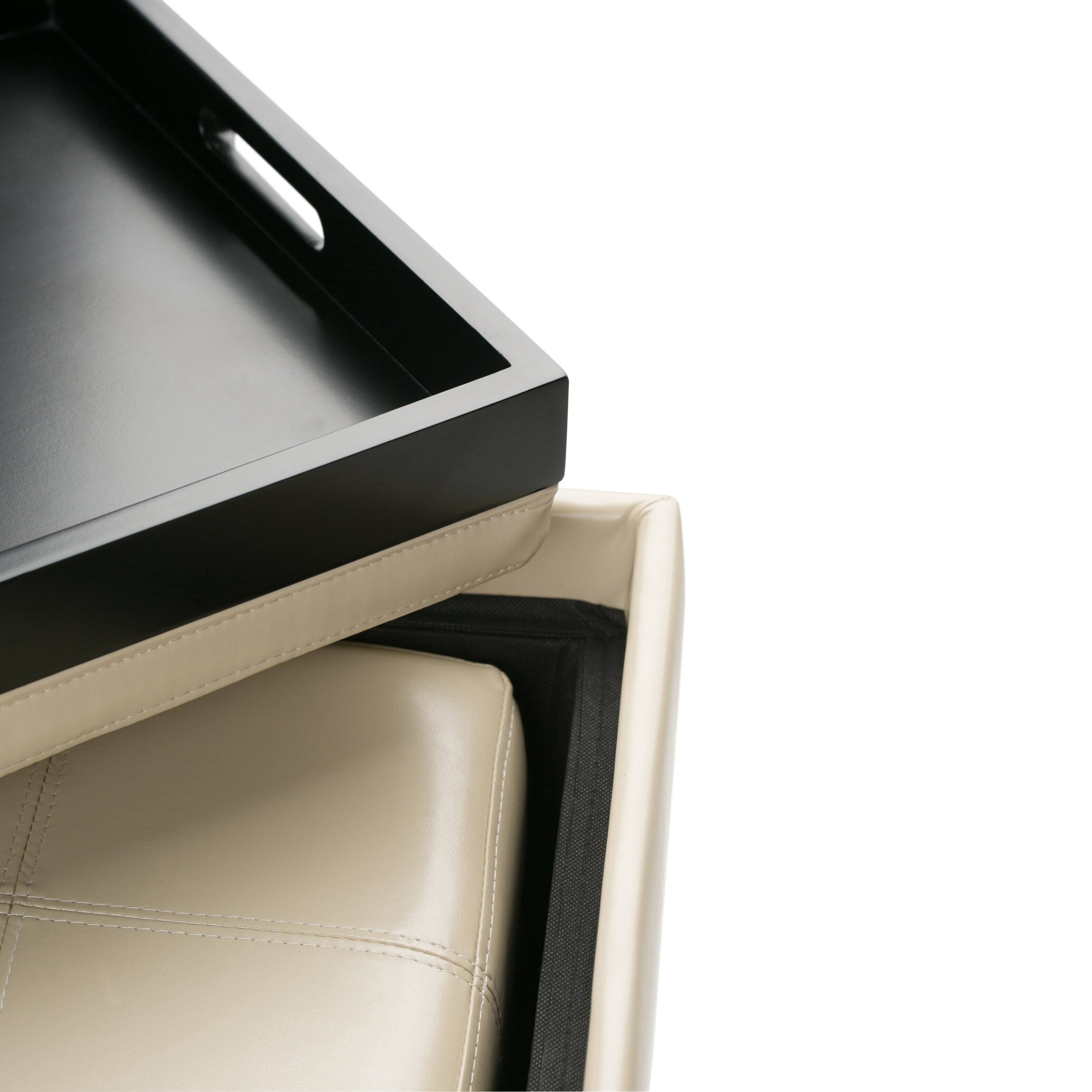 Alt View 1. Simpli Home - Avalon 35 inch Wide Contemporary Rectangle 5 Pc Storage Ottoman in Satin Cream Vegan Faux Leather, Assembled - Satin Cream.