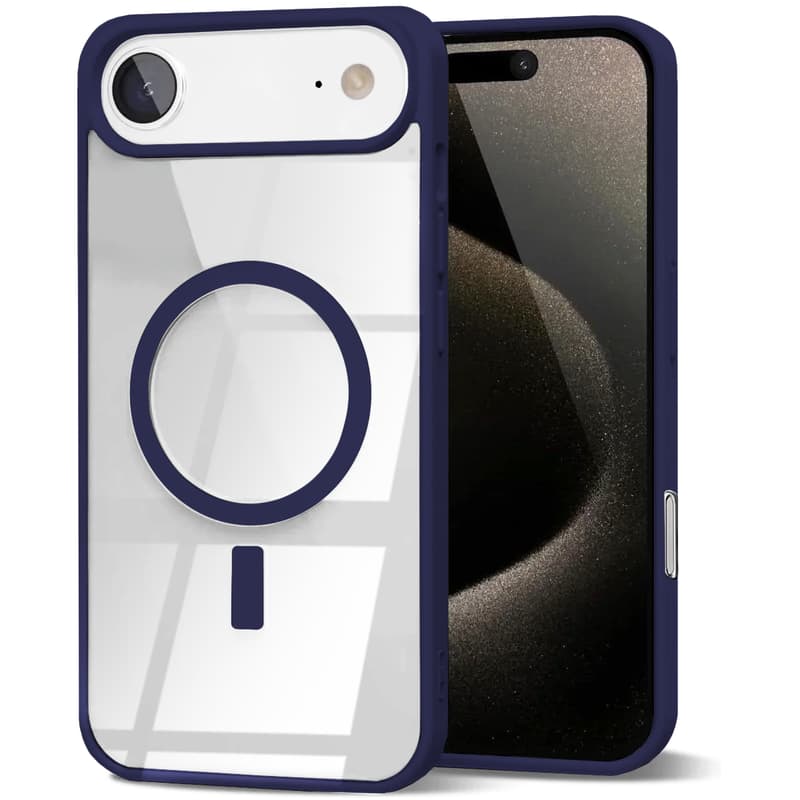 Front. Entronix - Entronix Magnetic Case for iPhone 17 Air - Clear Back with Soft Matte Frame - Navy Blue.