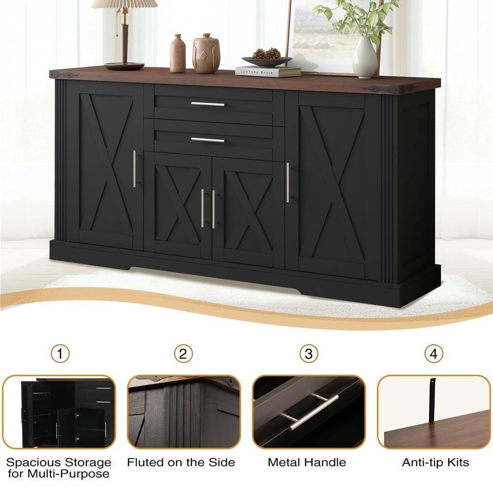 1. Spacious Storage for Multi-Purpose  
2. Fluted on the Side  
3. Metal Handle  
4. Anti-tip Kits