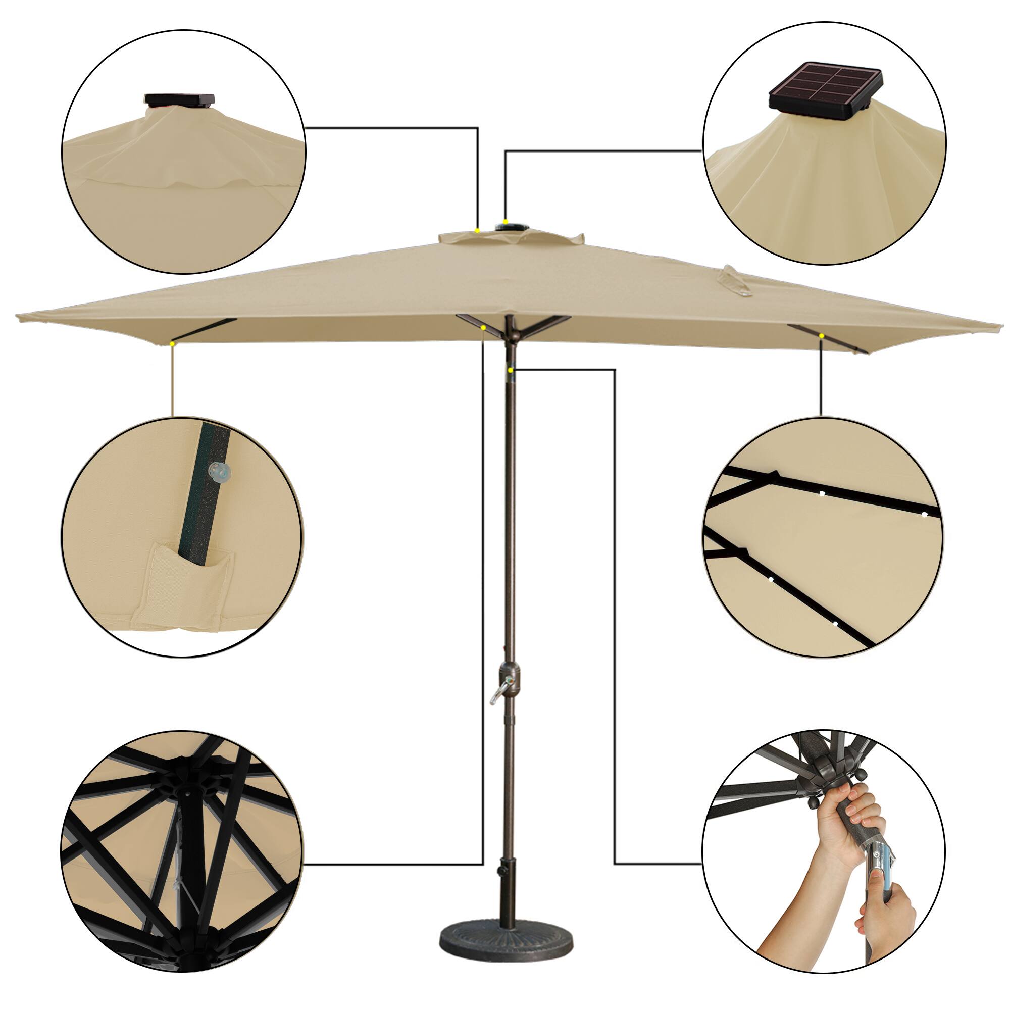 Left. Mondawe - 10' x 6'5ft Patio Umbrella 26 Solar LED Lights Rectangular Market Umbrella - Taupe.
