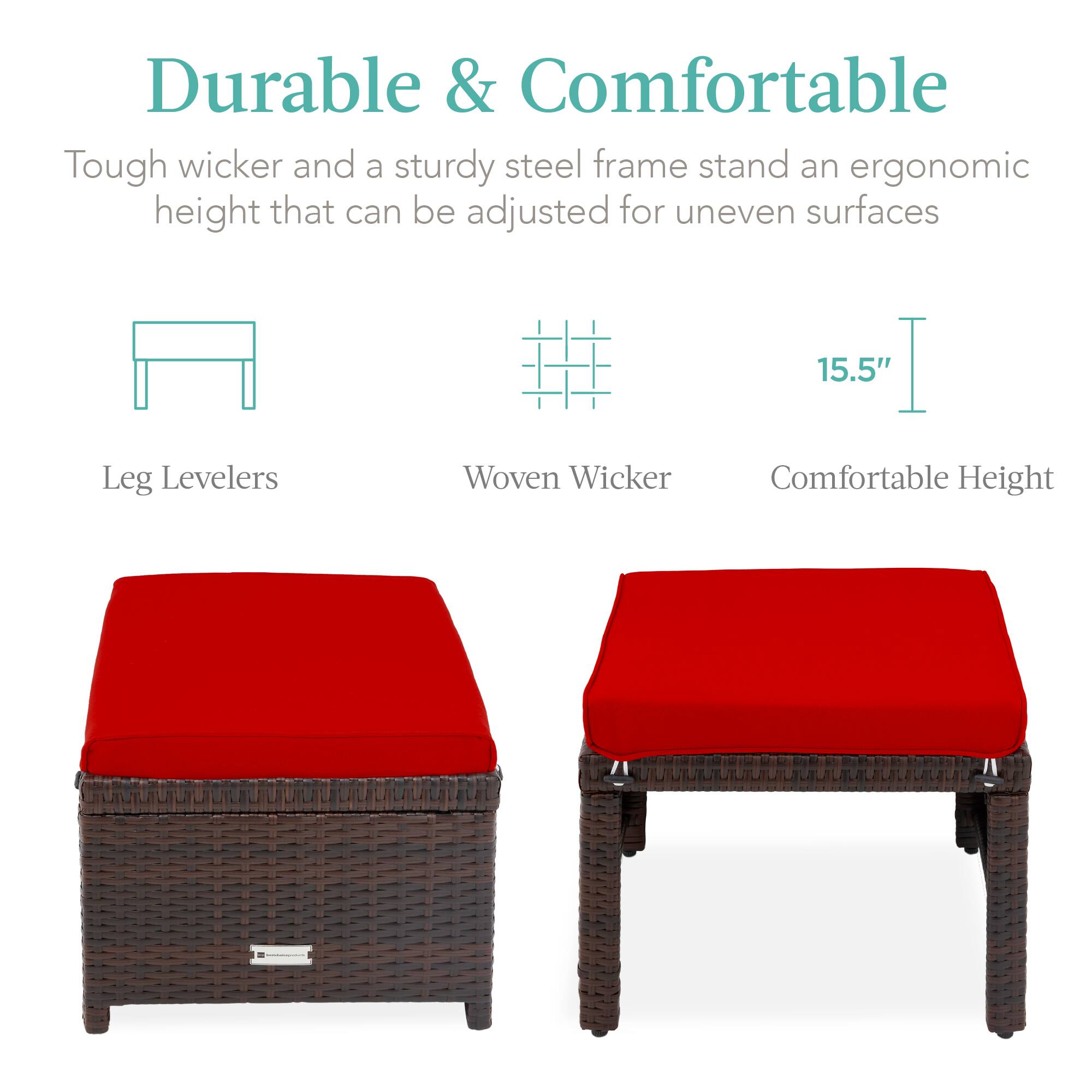 Durable & Comfortable

Tough wicker and a sturdy steel frame stand an ergonomic height that can be adjusted for uneven surfaces

- Leg Levelers
- Woven Wicker
- Comfortable Height

15.5"