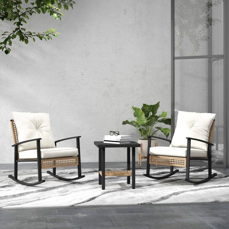 Resenkos 3 Piece Patio Furniture Set,Button Tufted Cushions, Rattan ...