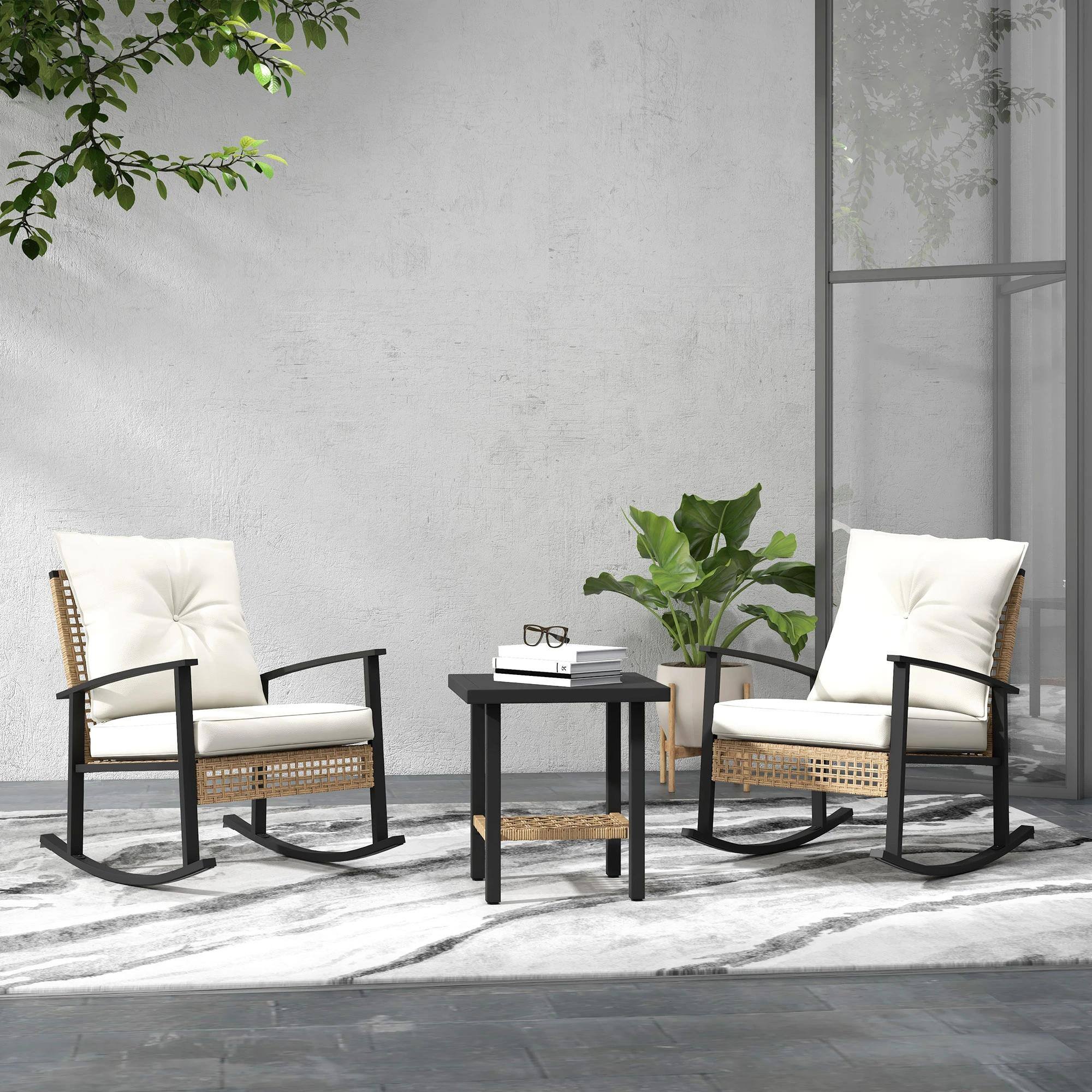 Resenkos 3 Piece Patio Furniture Set,Button Tufted Cushions, Rattan ...