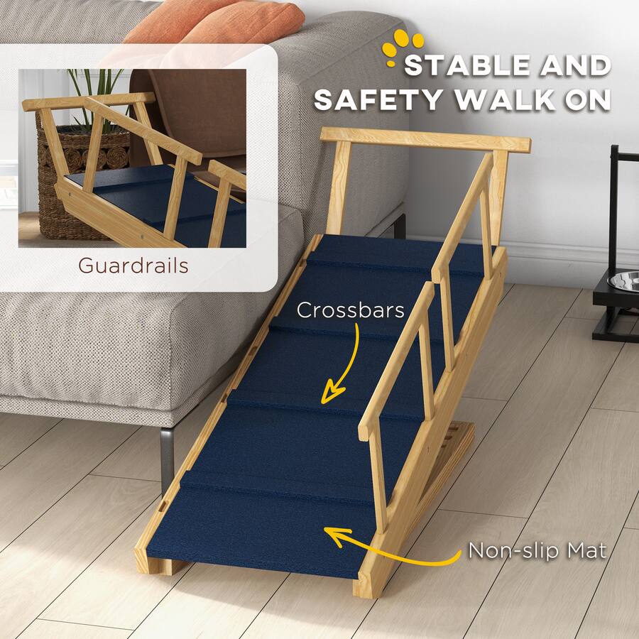 Padded Dog Ramp Pawhut Dog Ramp, Adjustable 4 Height, Foldable Wooden Stairs, Non slip ...