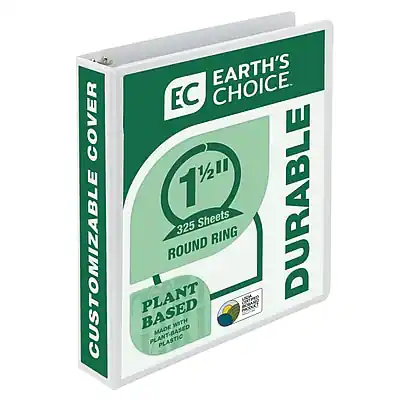 EARTH'S CHOICE
EC
CUSTOMIZABLE COVER
1 1/2" DURABLE
325 Sheets
ROUND RING
PLANT BASED
MADE WITH PLANT-BASED PLASTIC