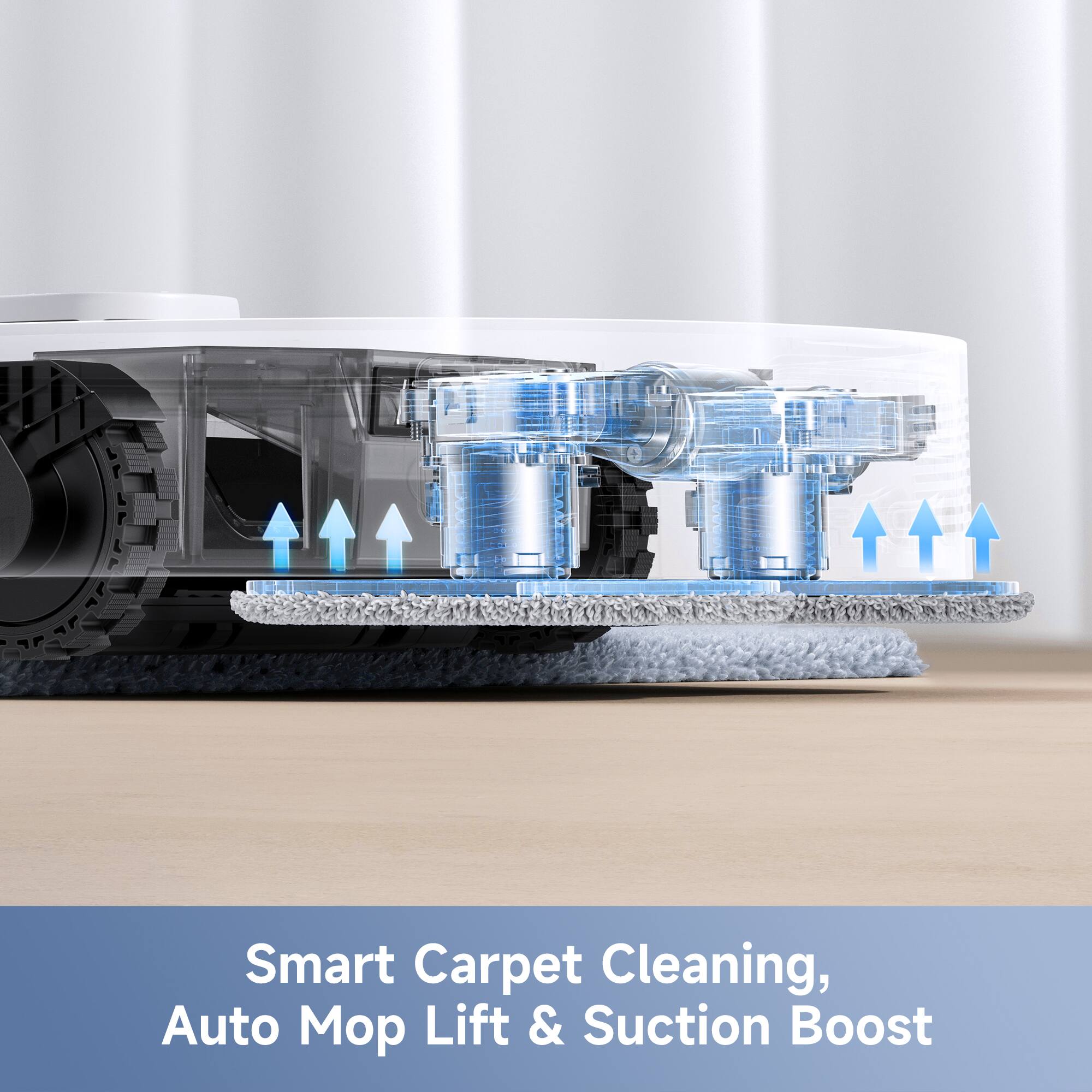 Smart Carpet Cleaning, Auto Mop Lift & Suction Boost