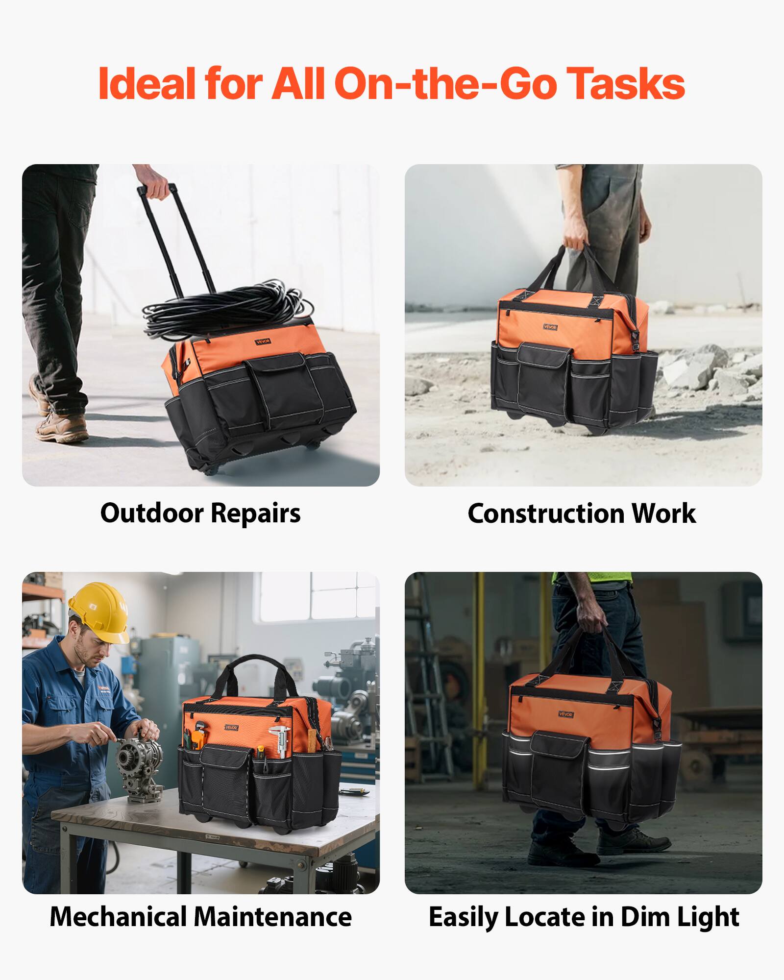 Ideal for All On-the-Go Tasks

- Outdoor Repairs
- Construction Work
- Mechanical Maintenance
- Easily Locate in Dim Light