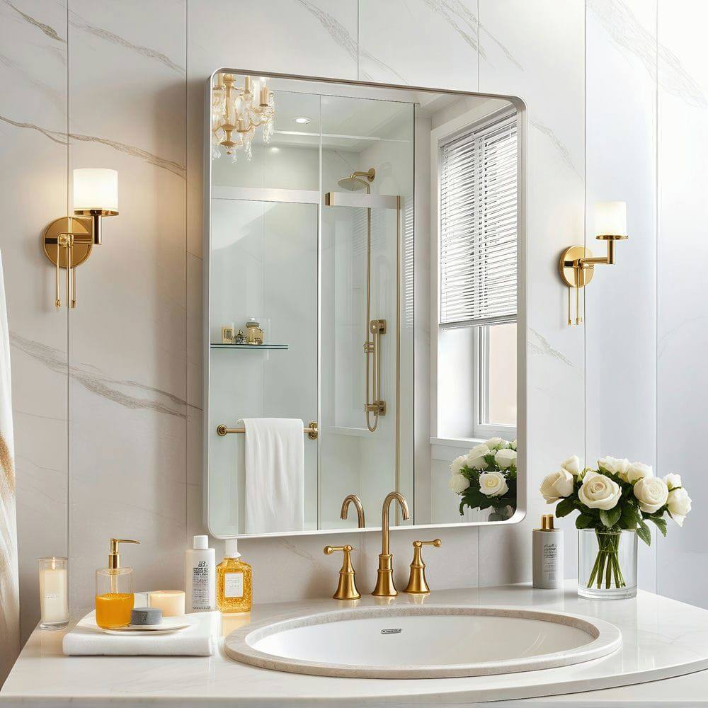 Alt View 9. Kadyn - 32x24 Inch Rectangle Wall Mirror with Rounded Corners and Silver Metal Frame - Silver.