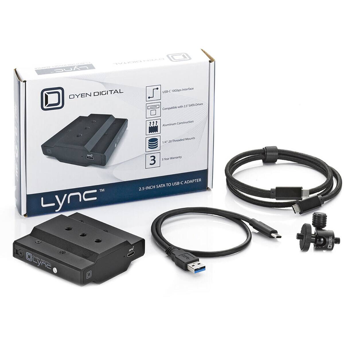 OYEN DIGITAL 10Gbps Interface J USB-C 2.5 2.5SATA Driver Compatible with 2.5" SATA Drives Aluminum Construction Threaded Mounts 1/4-20 3 Year Warranty LynE USB-C ADAPTER SATA TO 2.5-INCH