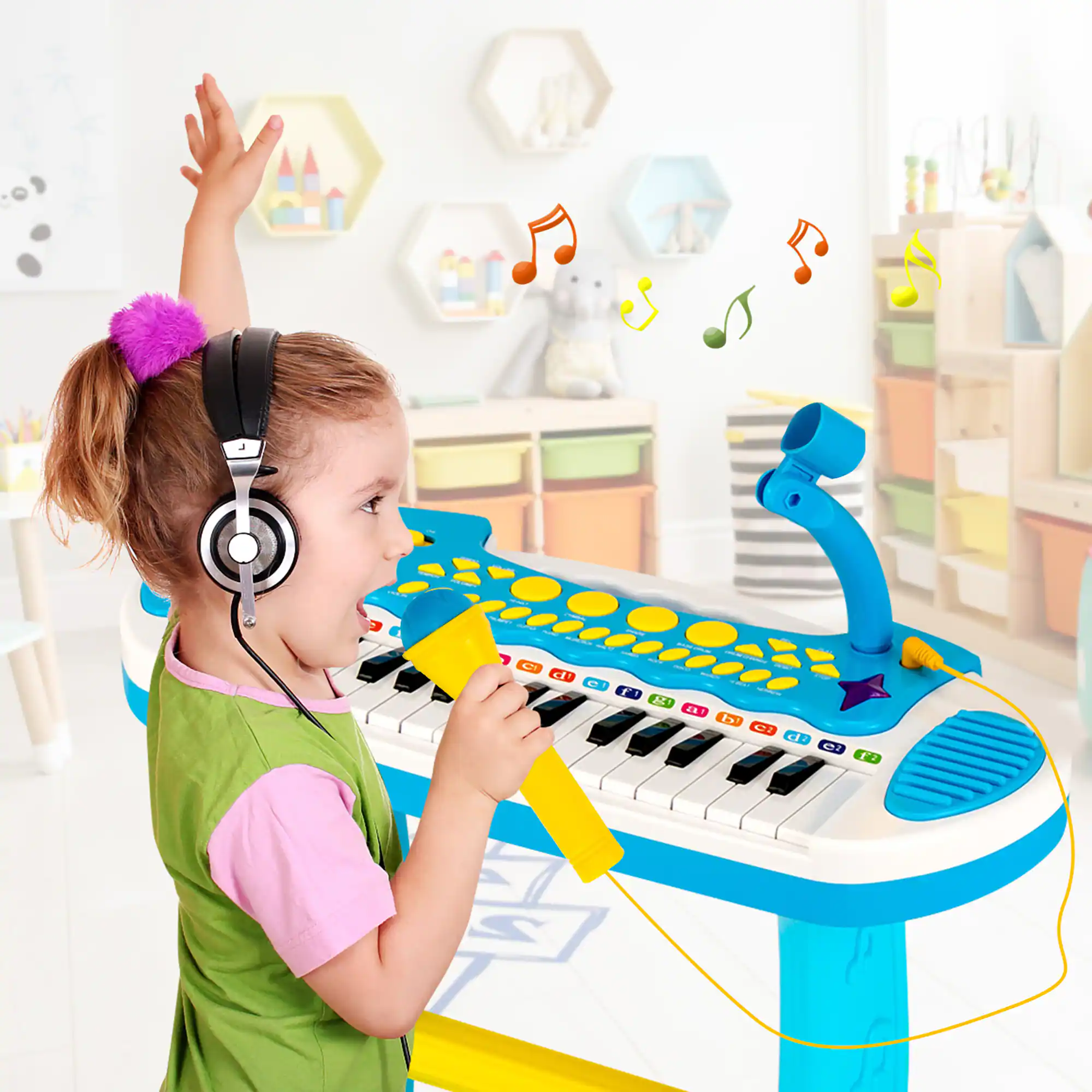 Alt View 12. Costway - 31 Key Kids Piano Keyboard Toy Toddler Musical Instrument with Microphone - Blue.