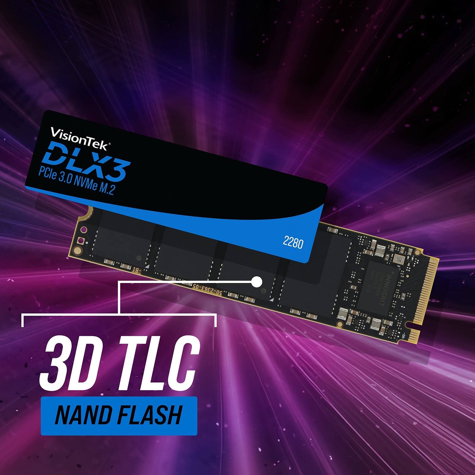 VisionTek DLX3 PCIe 3.0 NVMe M.2 50-696Z-06 3D TLC NAND FLASH 2280 T T I 1G52168BA INNOGRIT - GRIT