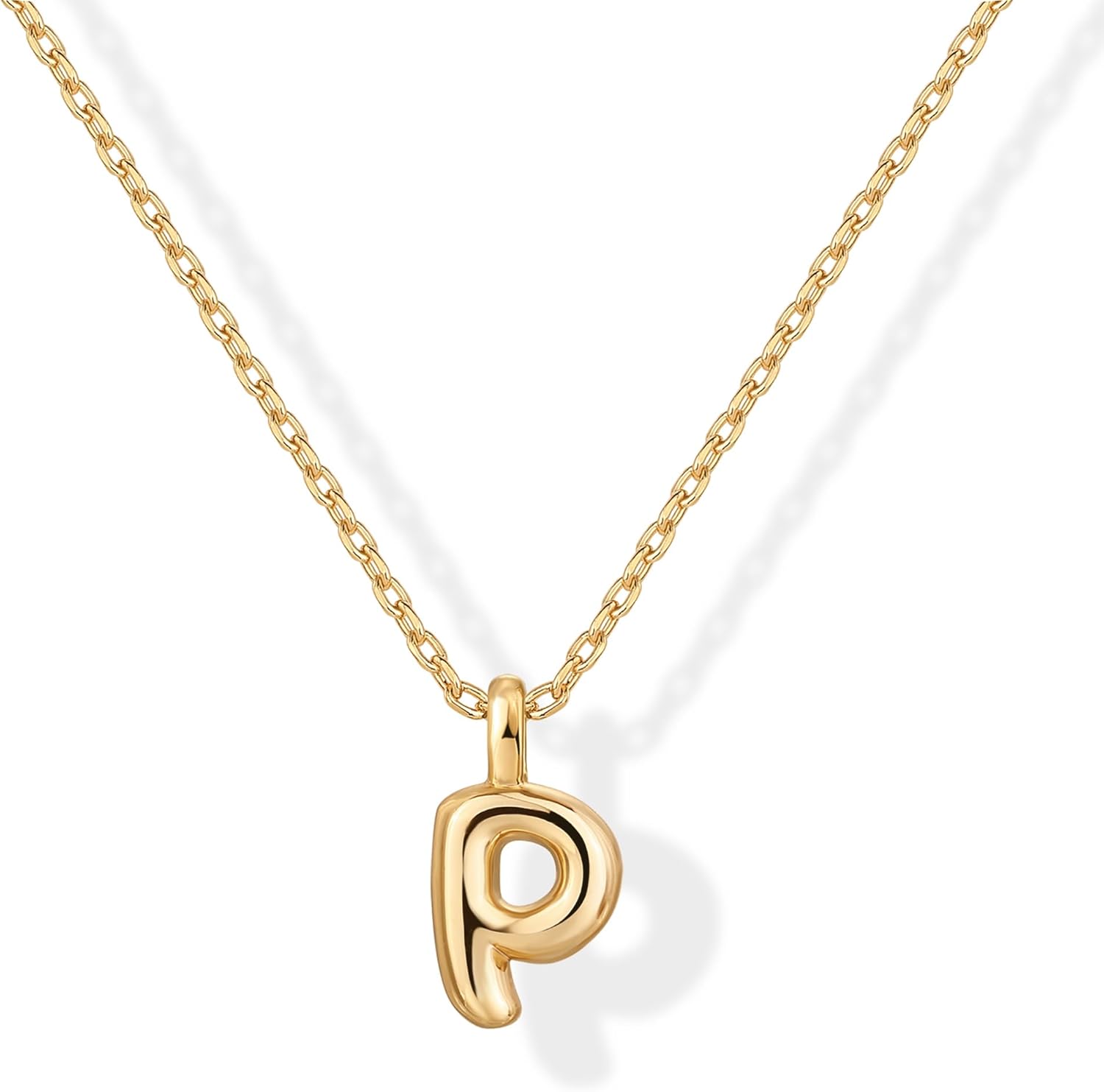 Front. Live At Space - Personalized 14K Gold Initial Necklace - Chunky Bubble Letter Pendant - PAVOI 14K Gold Plated Dainty Chunky Bubble Letter.