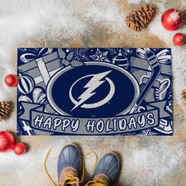 Evergreen Enterprises - Tampa Bay Lightning 28" x 16" Happy Holidays Christmas Turf Door Mat - Multicolor