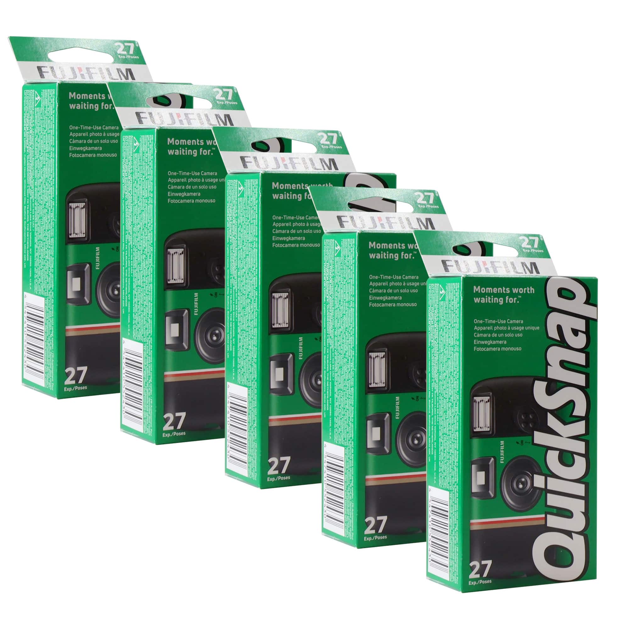 5x Fujifilm QuickSnap Flash 400 One-Time-Use Disposable Camera (27 Exposures) - Green