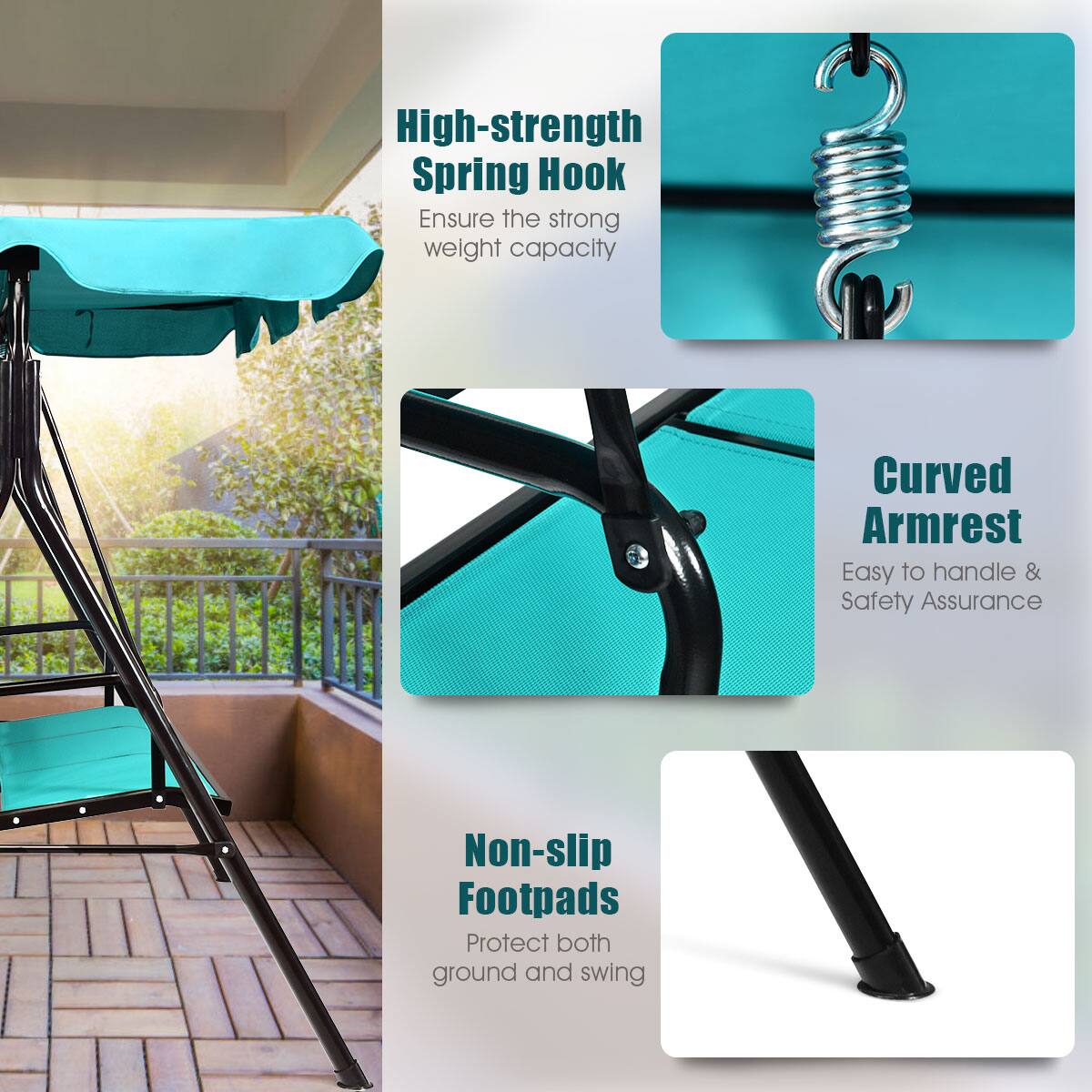 Alt View 8. Gymax - Gymax Outdoor Swing Canopy Patio Swing Chair 3 Person Canopy Hammock Blue - Blue.