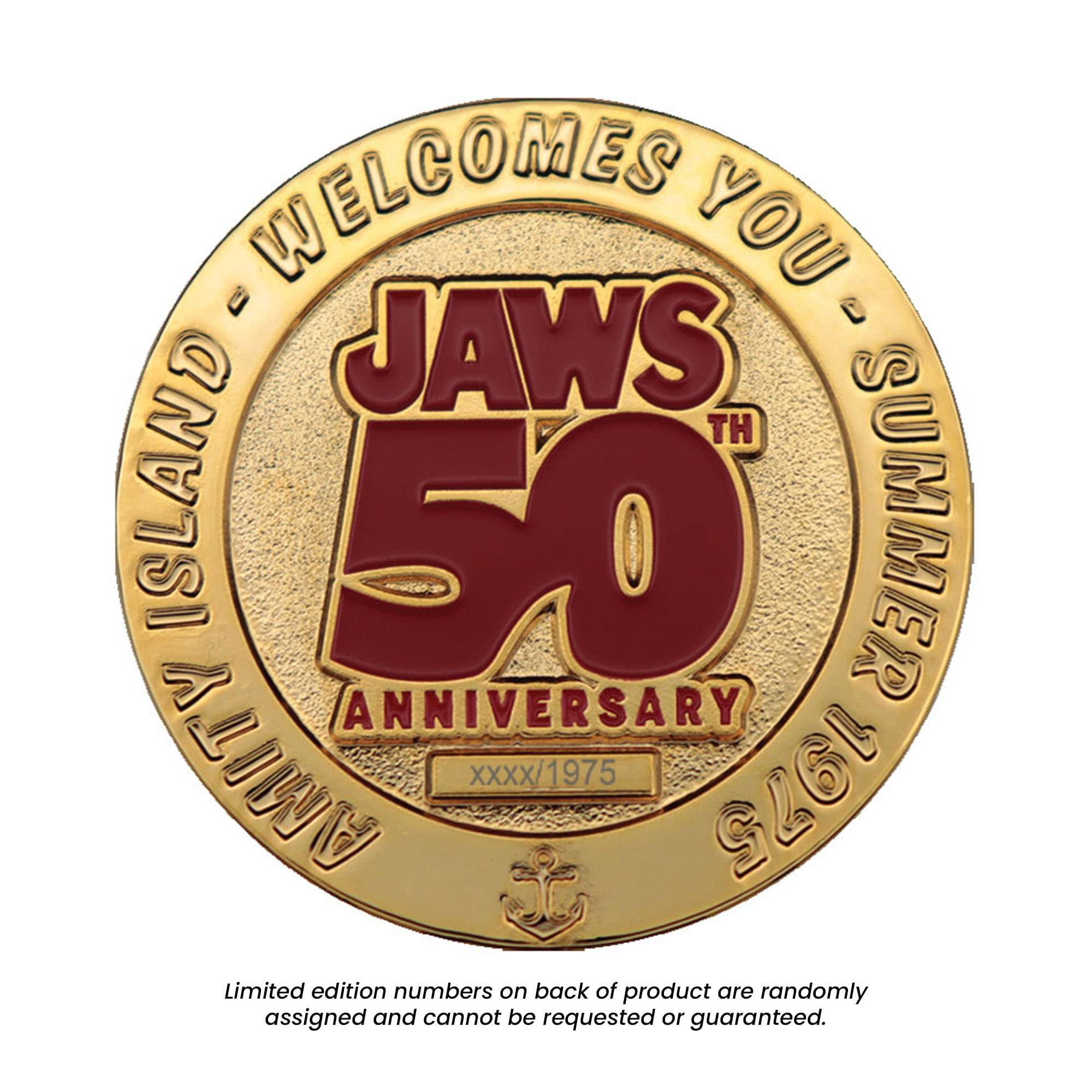 WELCOMES YOU  
JAWS ISLAND 50 SUMMER ANNIVERSARY  
1975  
Limited edition numbers on back of product are randomly assigned and cannot be requested or guaranteed.