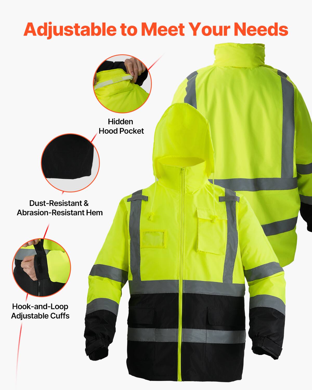 Adjustable to Meet Your Needs

- Hidden Hood Pocket
- Dust-Resistant & Abrasion-Resistant Hem
- Hook-and-Loop Adjustable Cuffs