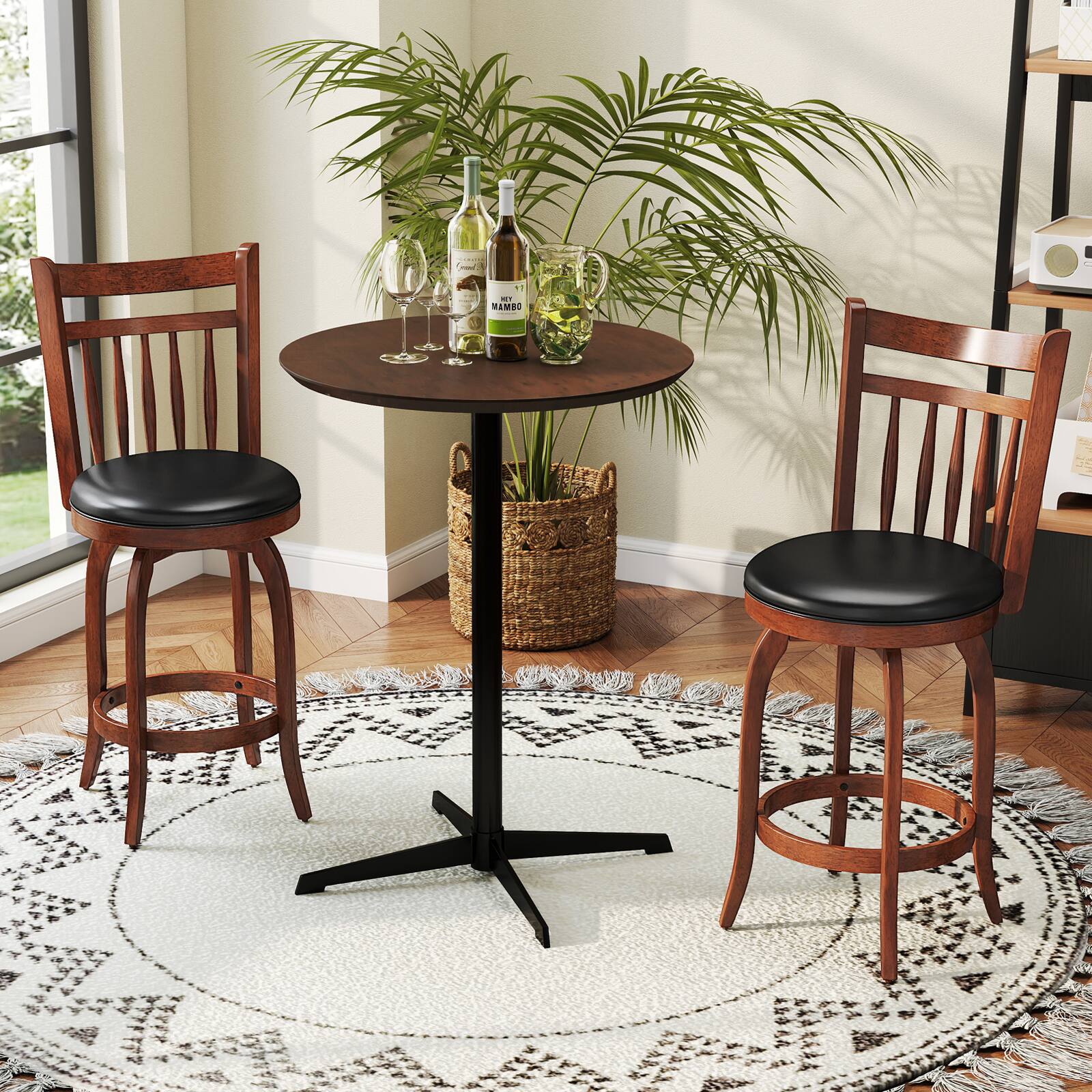 Alt View 3. Costway - Costway 24" Swivel Bar Stools Set of 2 with Backs, Solid Wood Legs & Footrest for Home Bar - Expresso.