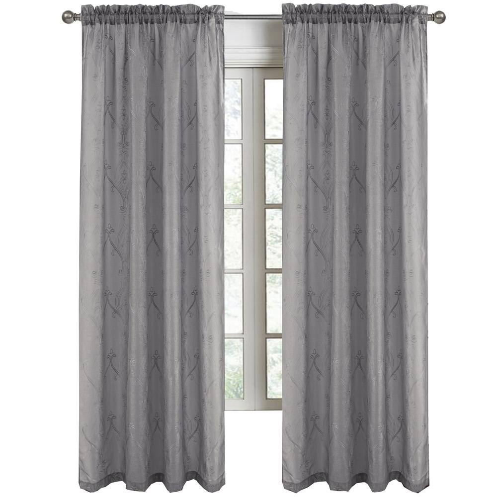 Front. RT Designers Collection - RT Designers Collection Pearl Emb Metallic Doily Rod Pocket Room Darkening Window Curtain Panel 54" x 84" Charcoal - Charcoal.
