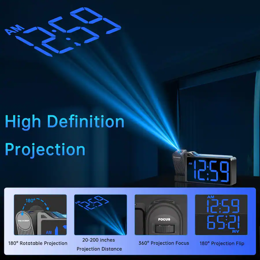 Amazing Projection Clock Dazzed Corner Projection Alarm Clock for Bedroom Ceiling 180° Rotatable ...