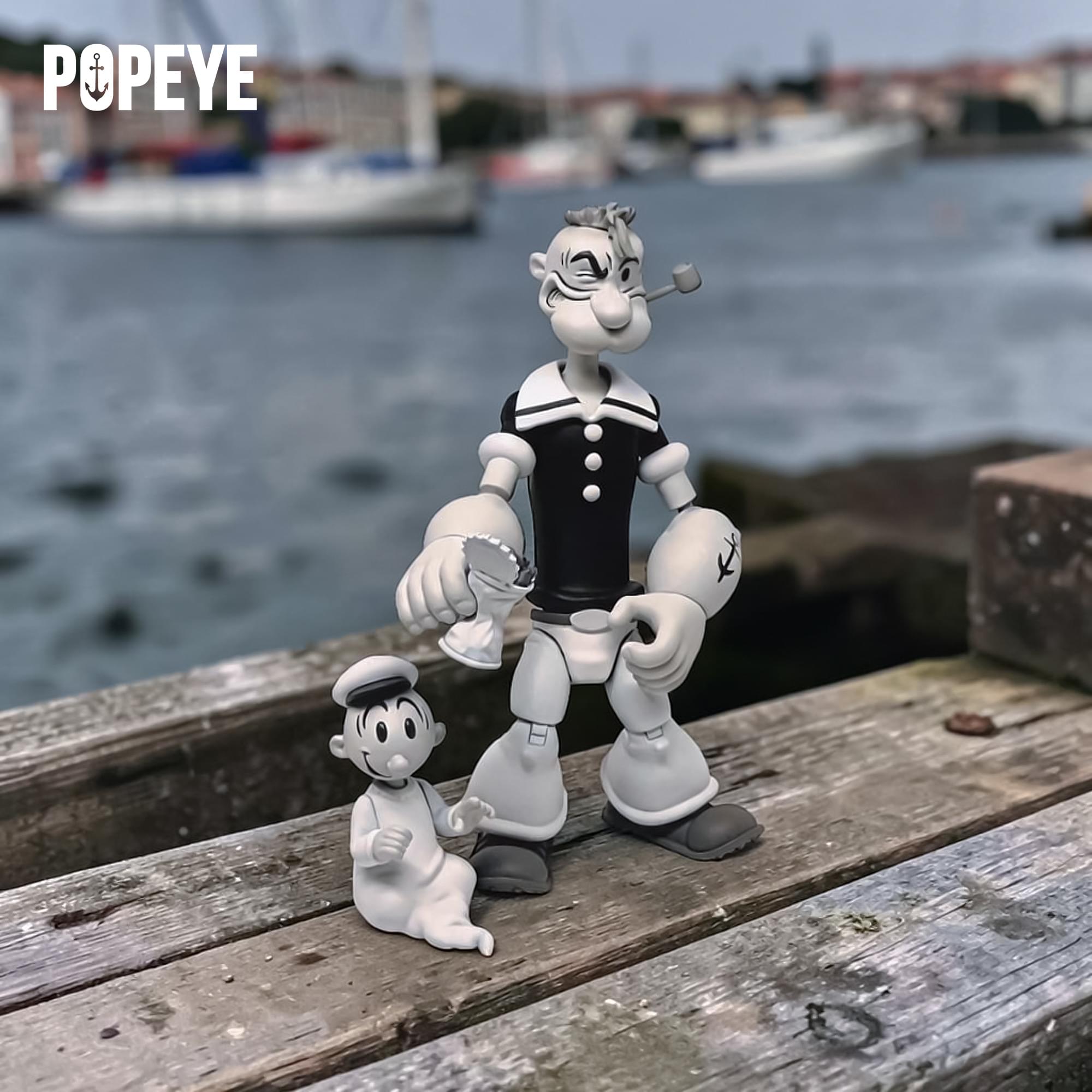 Alt View 2. Boss Fight Studio - Popeye Classics 1:12 Scale Action Figure | Popeye (Black & White Ver.) - Grey.