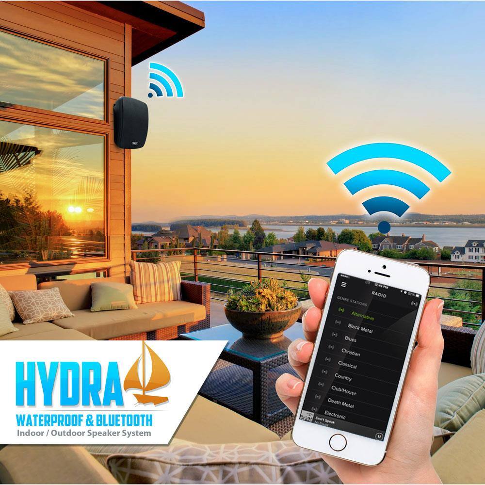 HYDRA  
WATERPROOF & BLUETOOTH  
Indoor / Outdoor Speaker System  

GENEE STATIONS  
Alternative  
Black Metal  
Blues  
Christian  
Classical  
Country  
Club/Mouse  
Death Metal  
Electronic